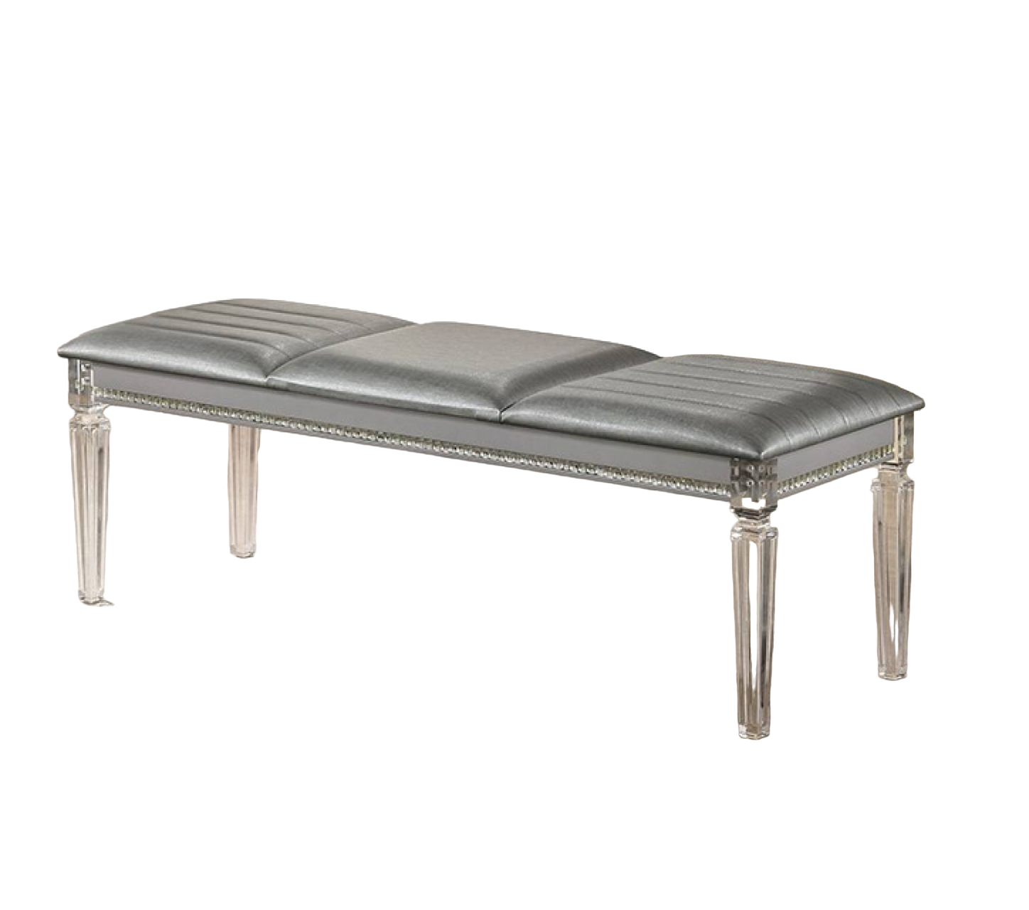 Antique Classic Silver 1pc Bench Only Contemporary Solid wood Acrylic Legs Crystal And Mirror Accent