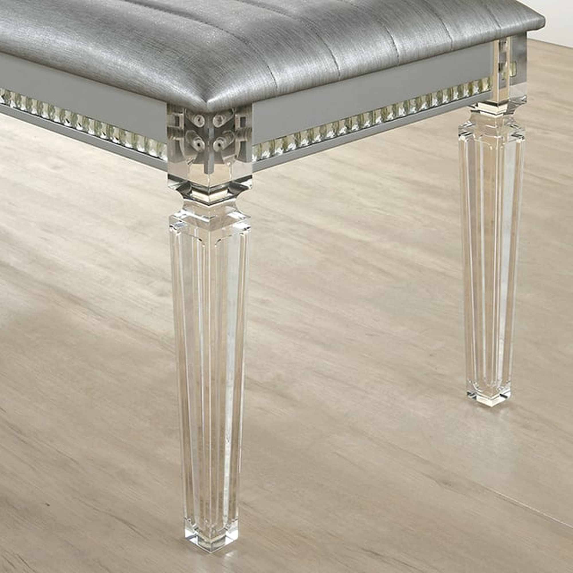 Antique Classic Silver 1pc Bench Only Contemporary Solid wood Acrylic Legs Crystal And Mirror Accent