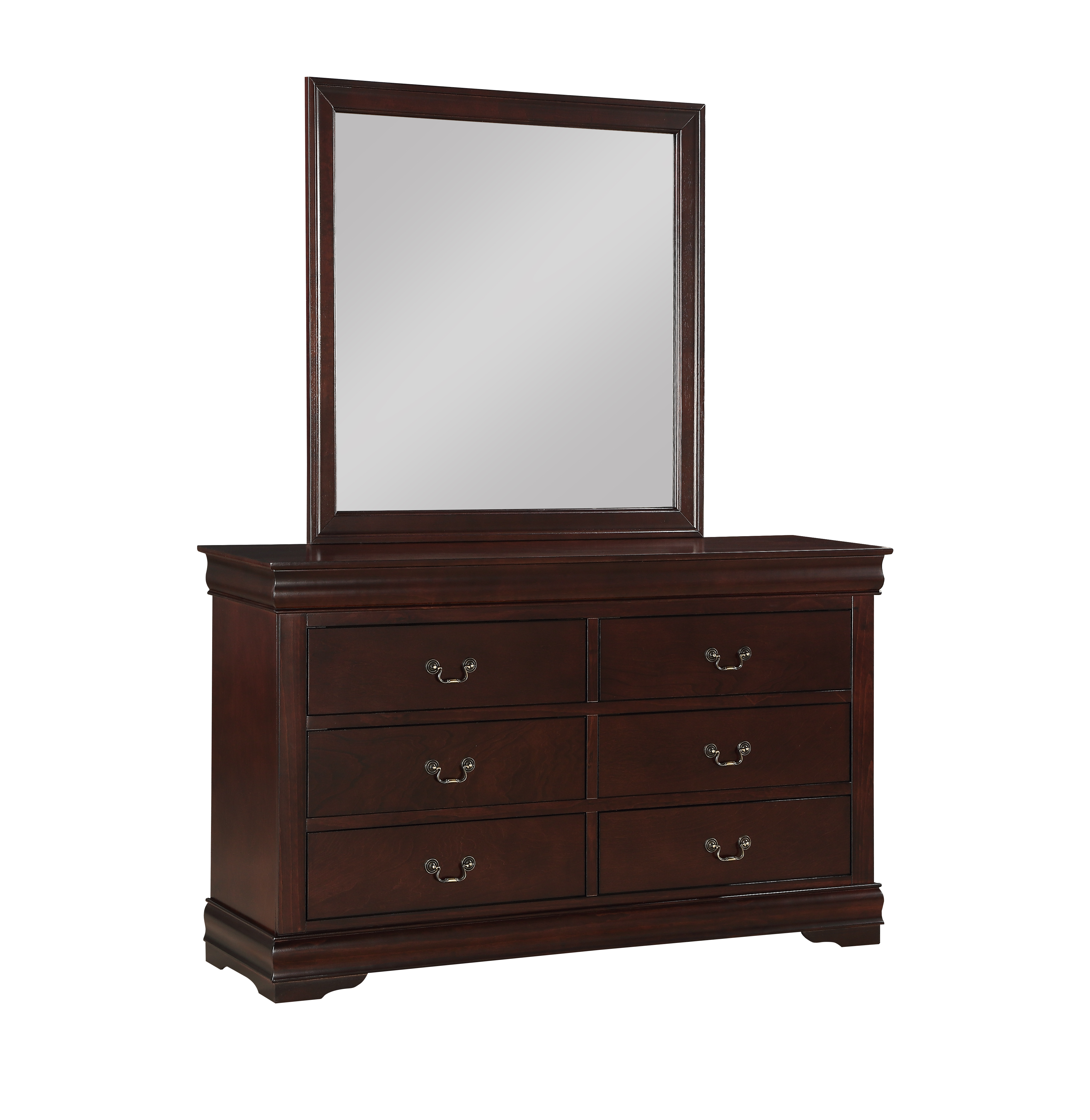 1pc Cherry Finish Six Drawers Louis Philip Dresser Solid Wood Contemporary Sleek Ample Storage