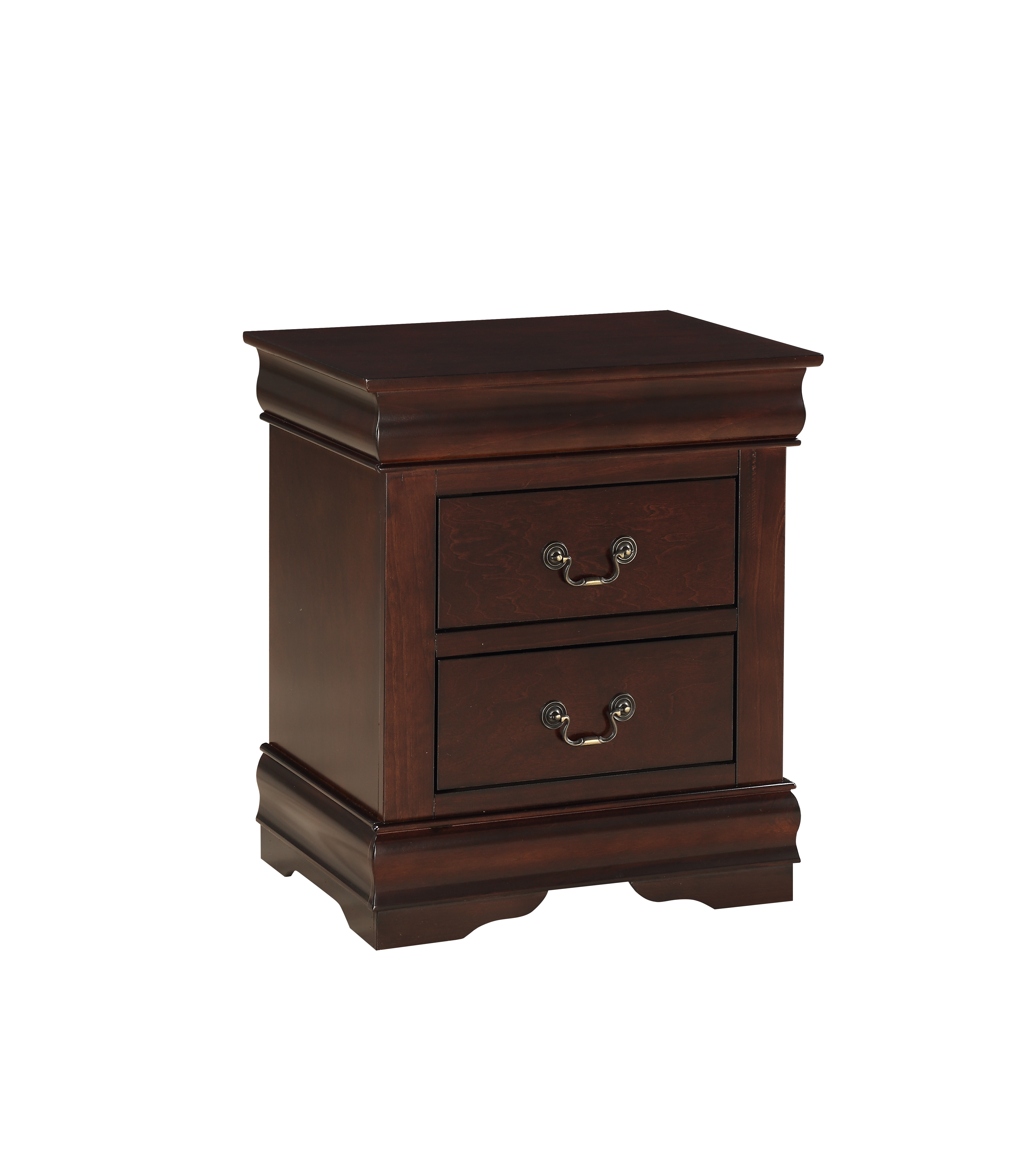 1pc Cherry Finish Two Drawers Louis Philip Nightstand Solid Wood Contemporary & Simple Style