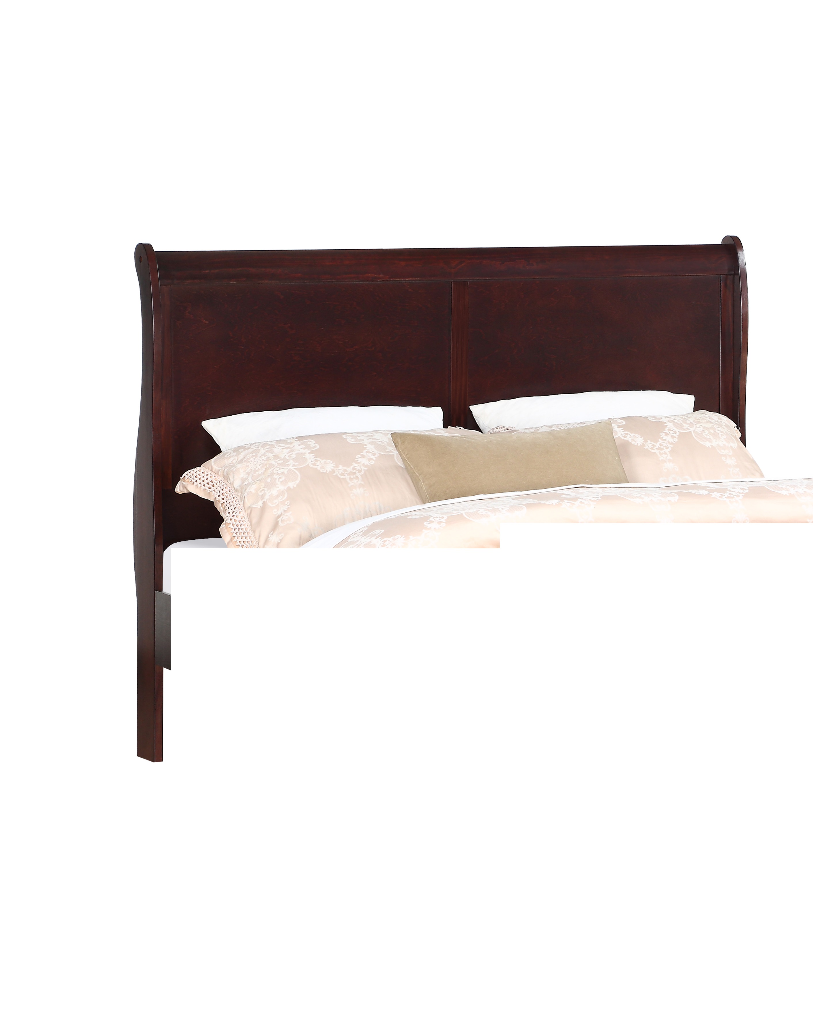 Louis Phillipe Brown Cherry Finish Full Size Panel Sleigh Bed Solid Wood Wooden Bedroom Furniture