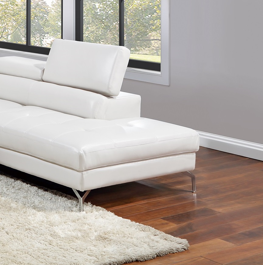 White Sectional Couch 2pc Set Living Room Faux Leather Right Facing Chaise And Left Facing Sofa Adjustable Armrest Headrest