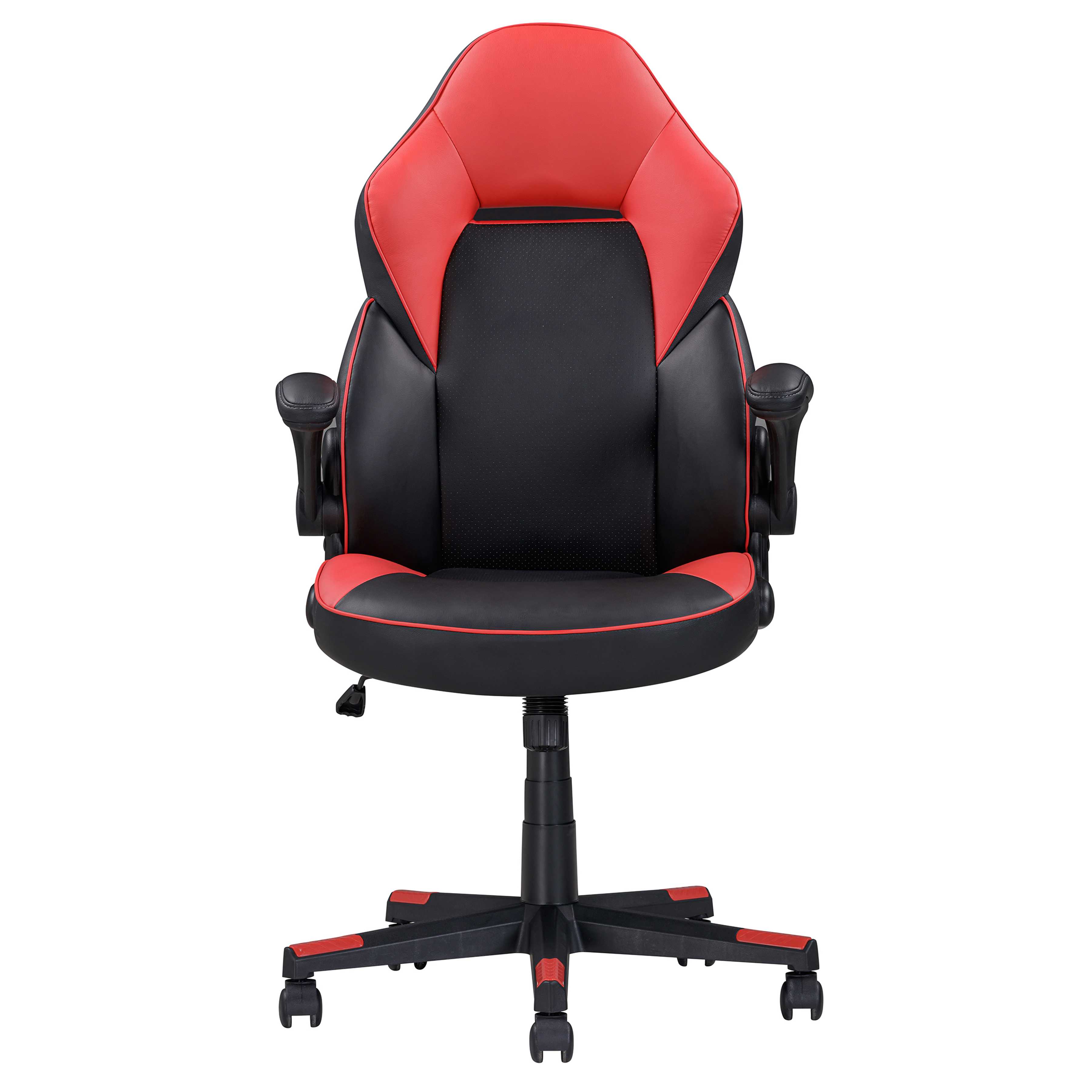 Adjustable Ergonomic Gaming Chair, Faux Leather Upholstered Office Chair w/ 360-degree Swivel and Tilt Control, Black/red