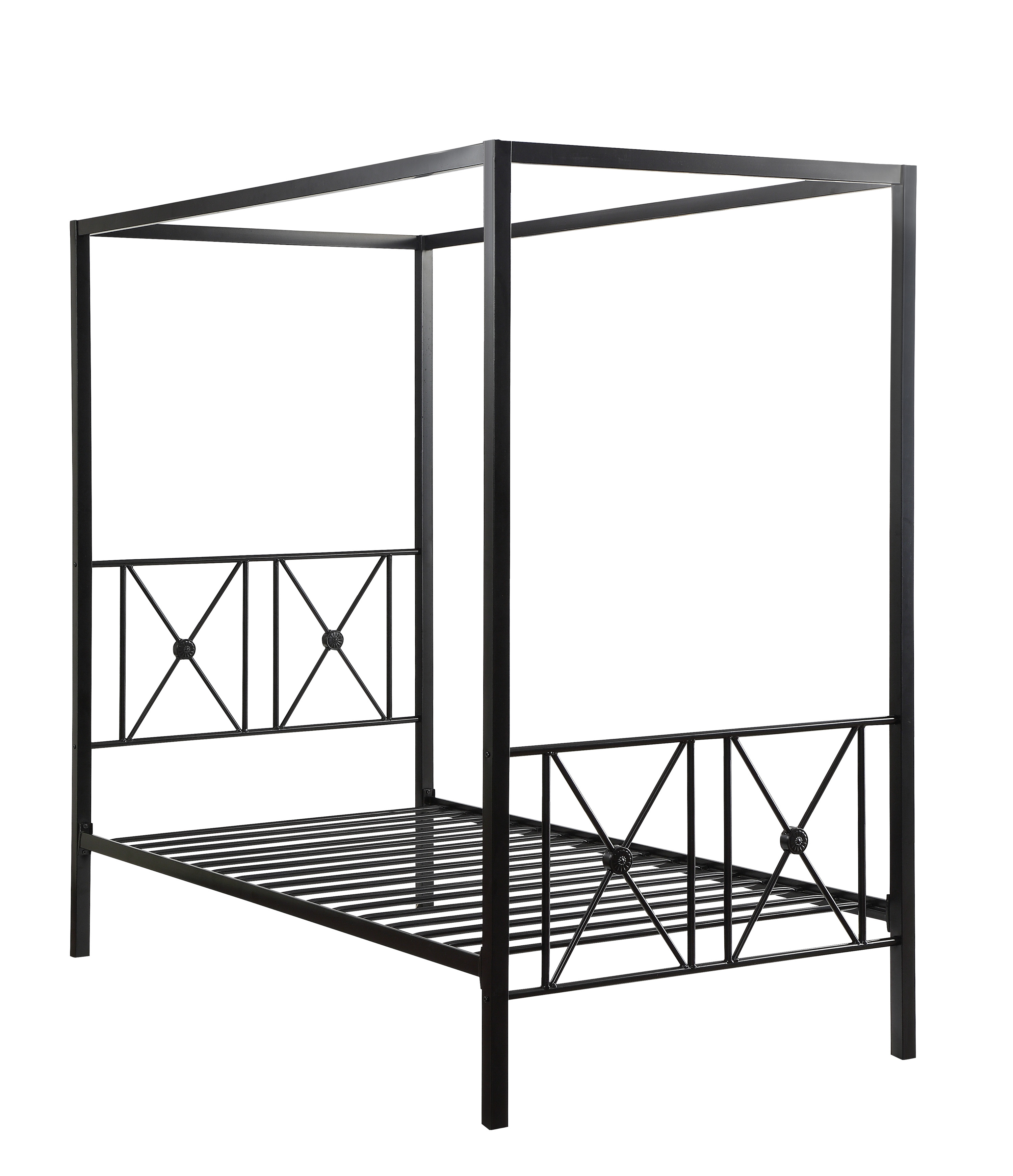 Black Finish Twin Platform Bed Canopy Metal Frame Modern Traditional 1pc