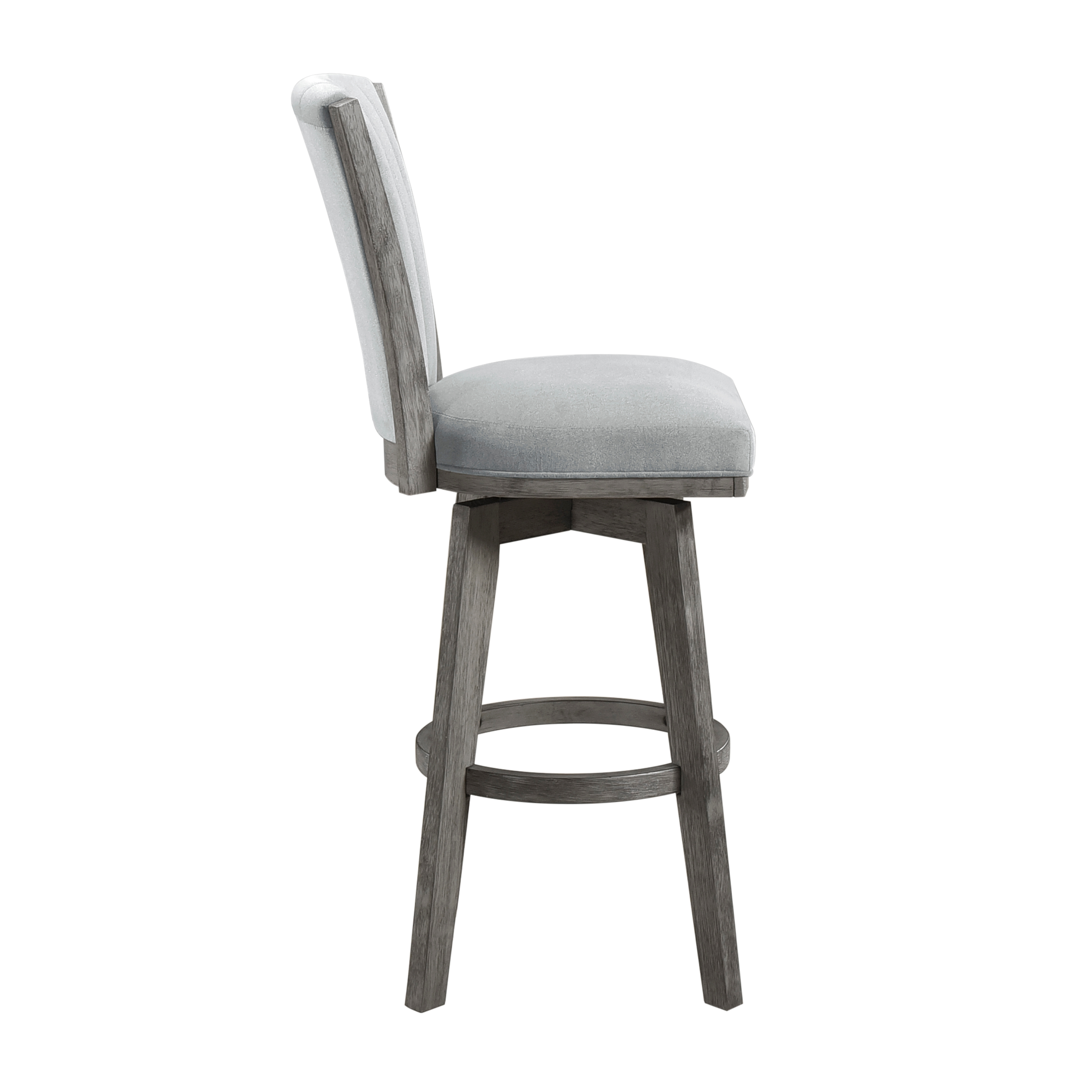 Gray Finish Set of 2 Pub Height Chairs Swivel Seat Tufted Fabric Upholstered Solid Wood Dining Furniture Transitional Style