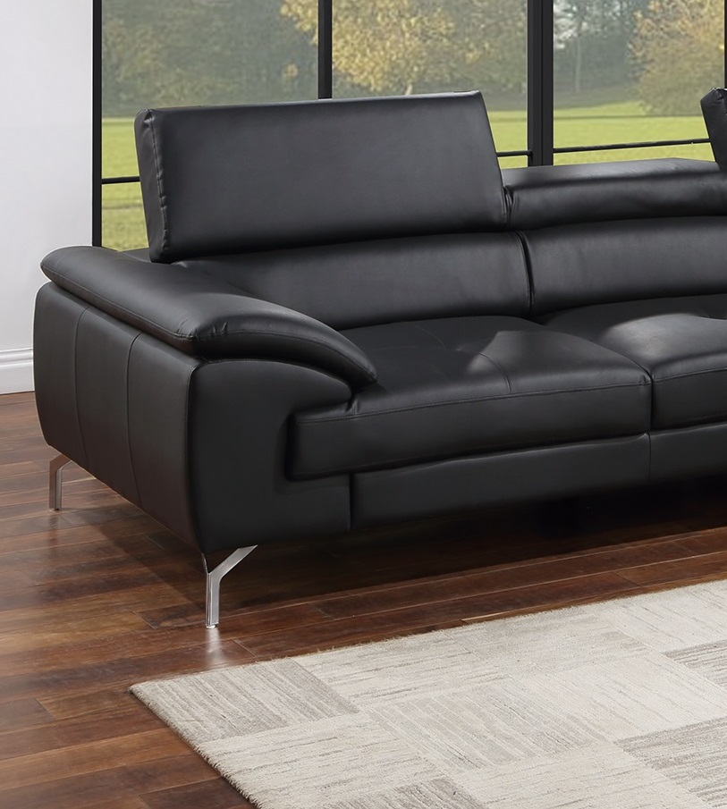 Black Color Sectional Couch 2pc Set Living Room Furniture Faux Leather Right Facing Chaise And Left Facing Sofa Metal Legs