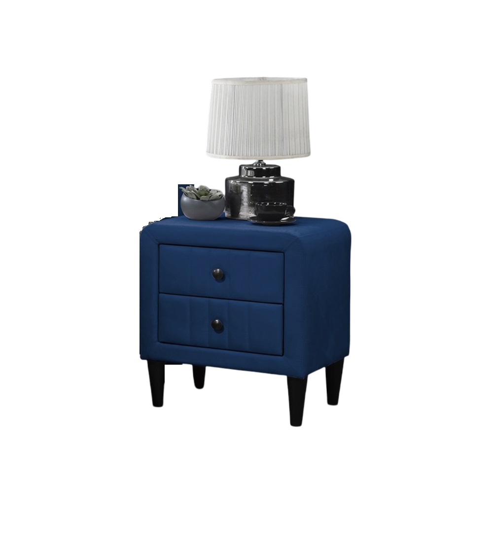 Navy Blue Color Velvet Gorgeous 1pc Nightstand Bedside Table 2x Drawers Bedroom Furniture Sleek Design Tempered Legs