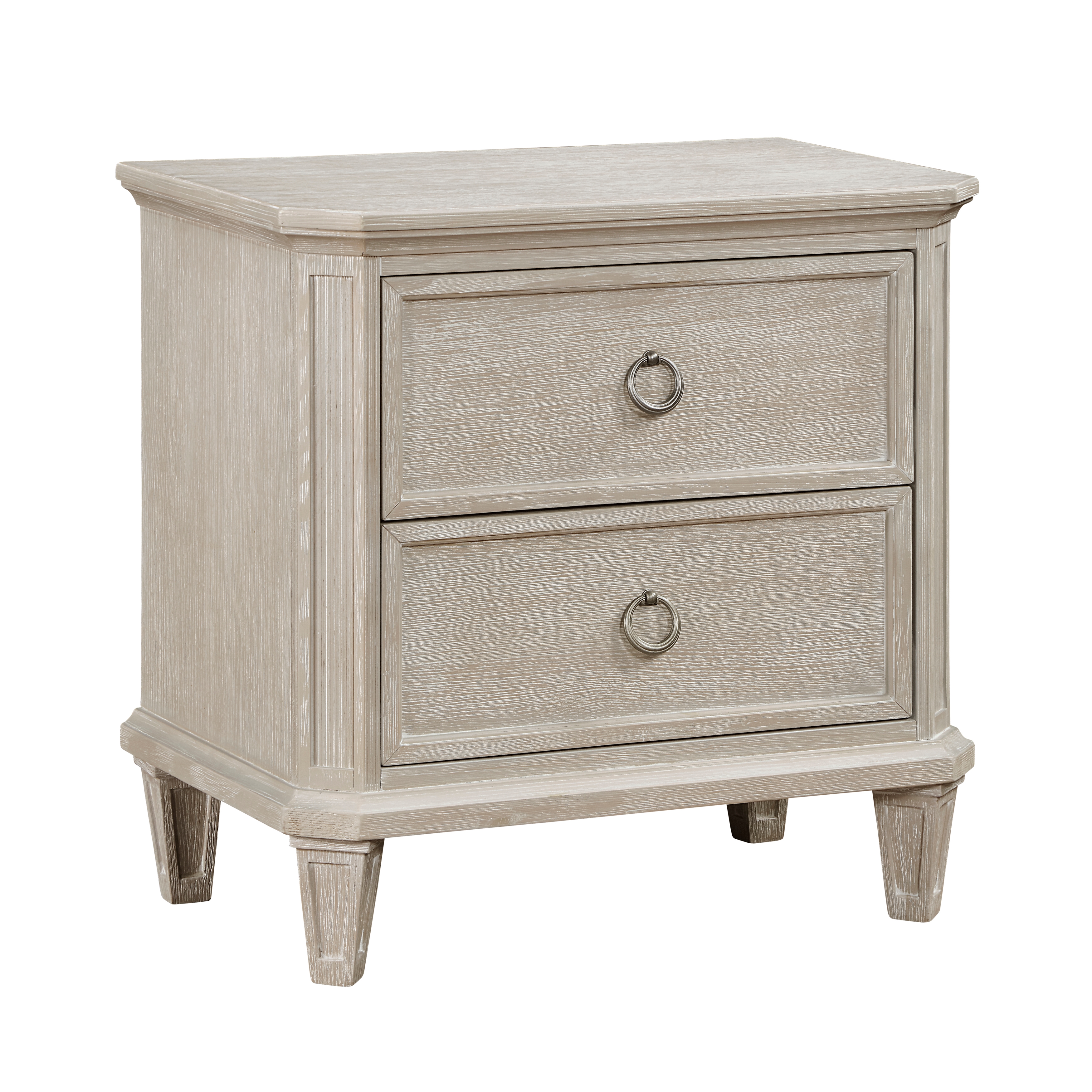 Light Brown Finish Two Drawers Nightstand Traditional Design Bedroom Furniture 1pc Bedside Cabinet Clipped Corners