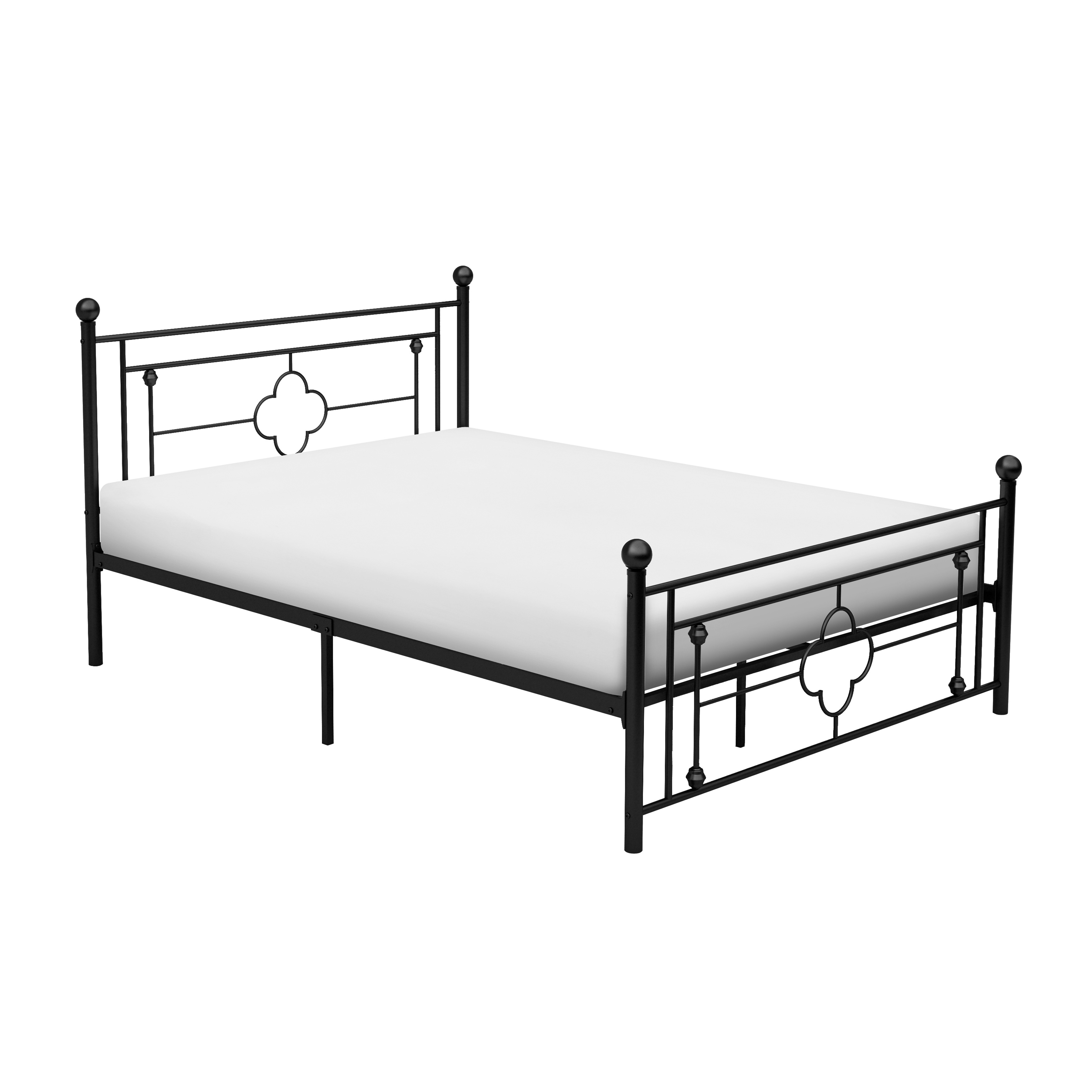 1pc Full Platform Bed Black Finish Metal Frame Ball Finials Modern Traditional Look