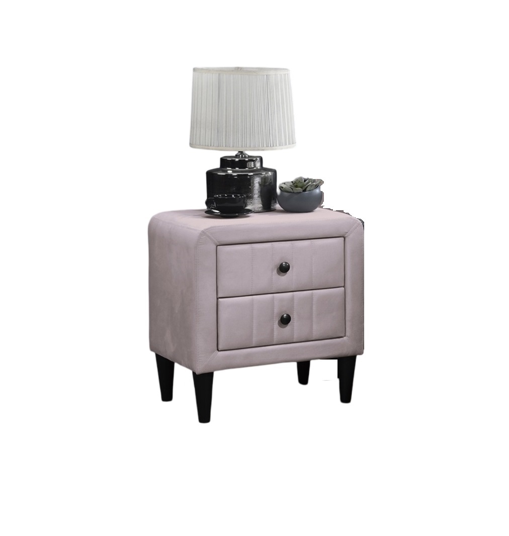 Light Pink Color Velvet Gorgeous 1pc Nightstand Bedside Table 2x Drawers Bedroom Furniture Sleek Design Tempered Legs