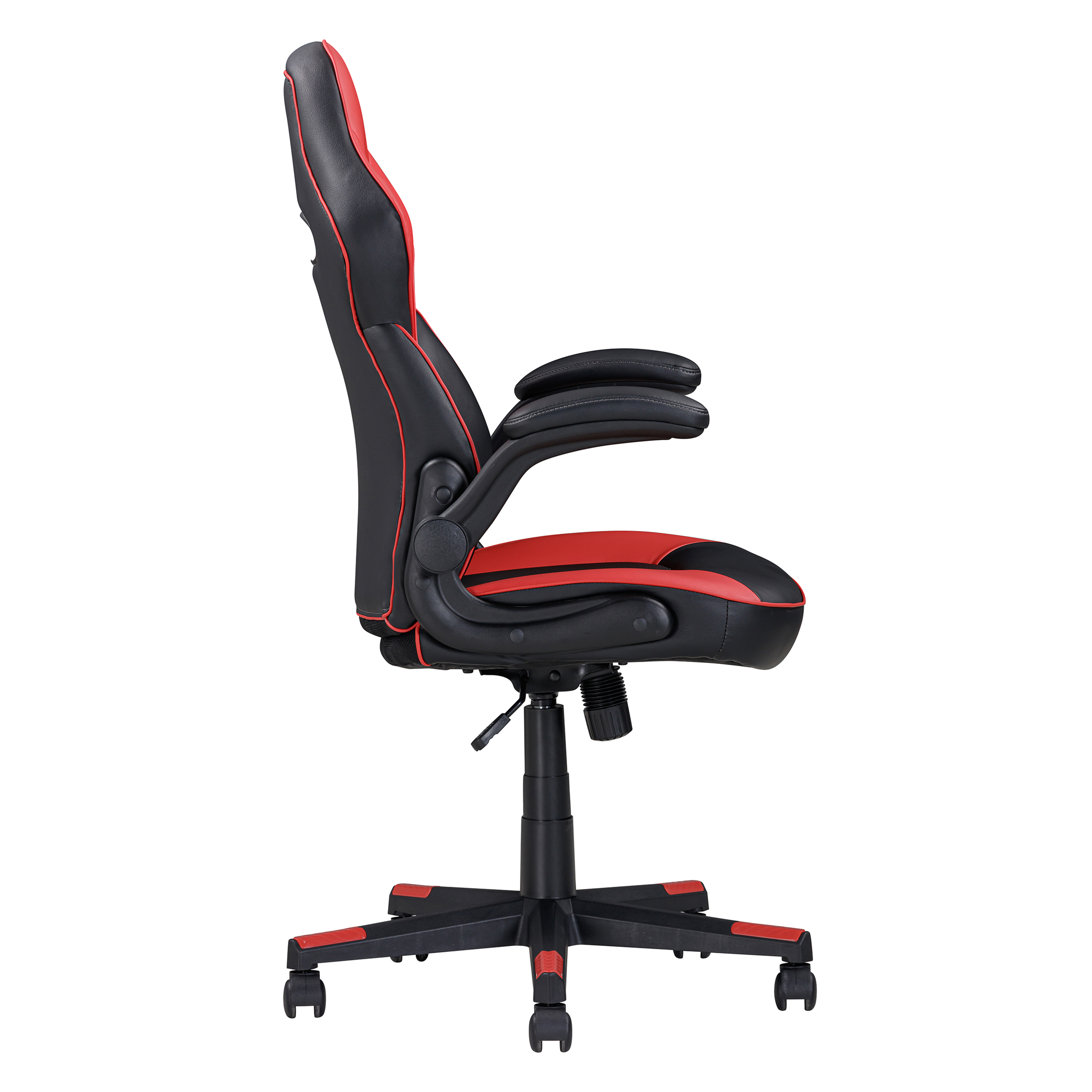 Adjustable Ergonomic Gaming Chair, Faux Leather Upholstered Office Chair w/ 360-degree Swivel and Tilt Control, Black/red