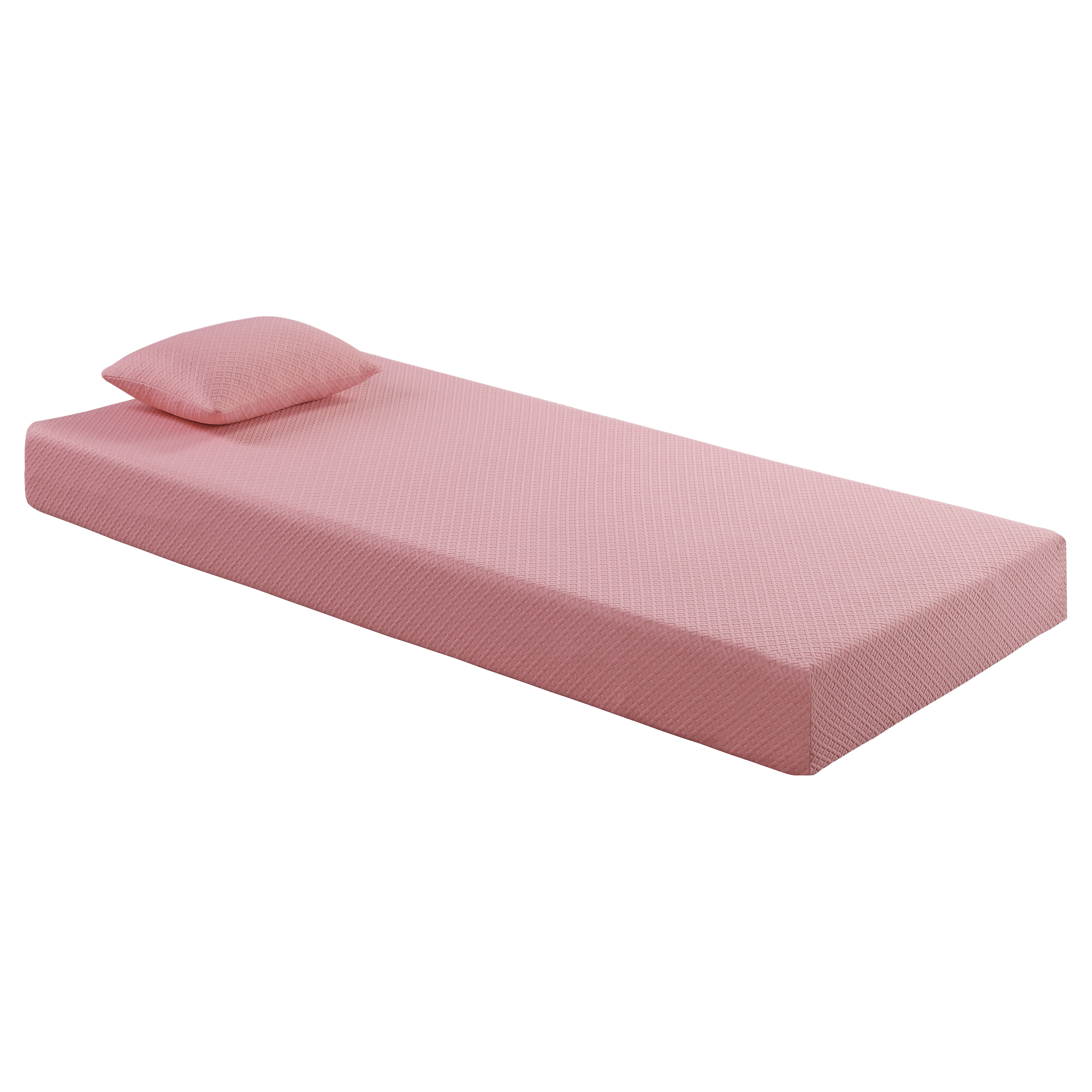 7inch Twin Mattress and Pillow Set Breathable Fabric Gel-Infused Memory Foam Mattress, Pink, Mattress in a Box