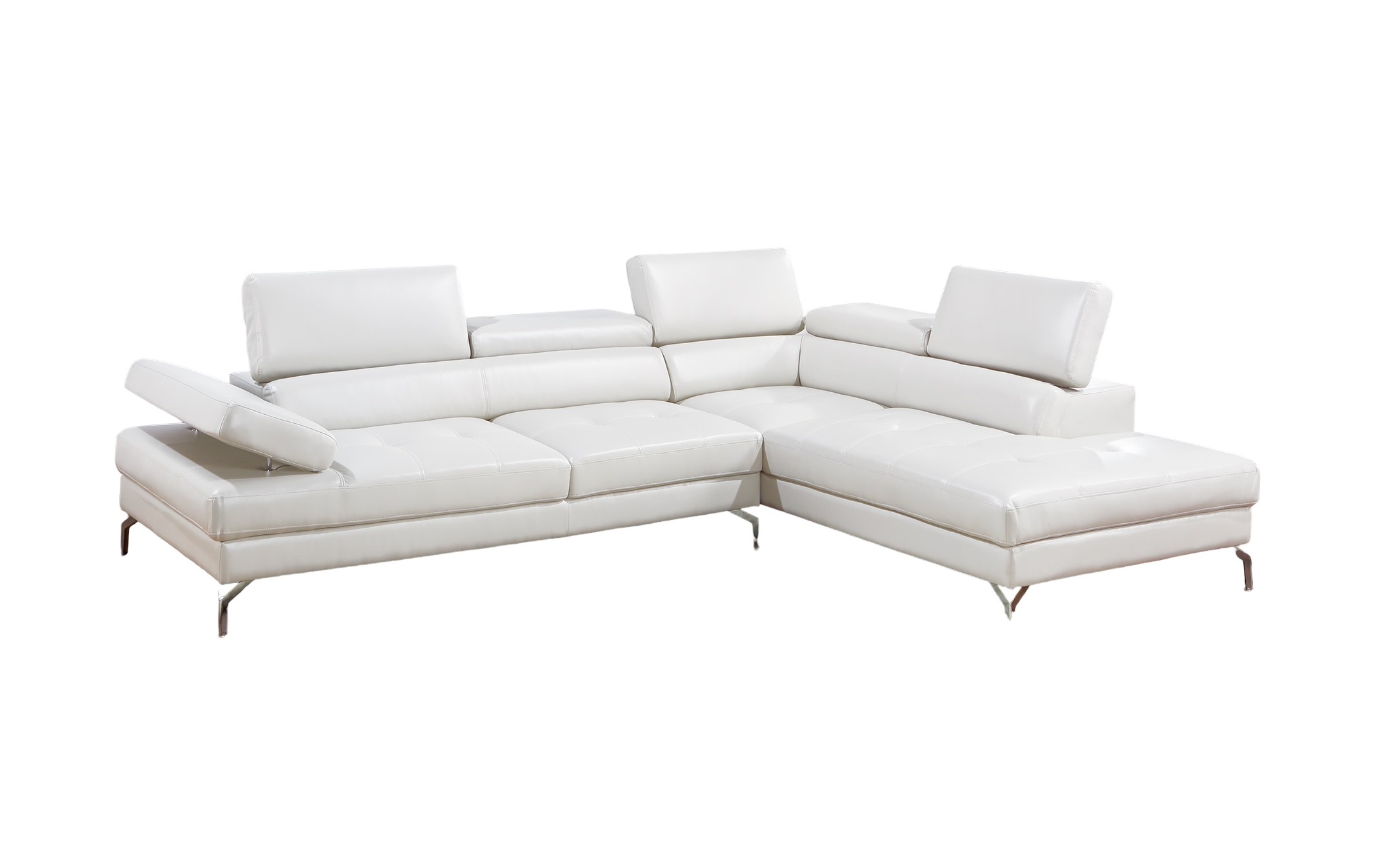 White Sectional Couch 2pc Set Living Room Faux Leather Right Facing Chaise And Left Facing Sofa Adjustable Armrest Headrest