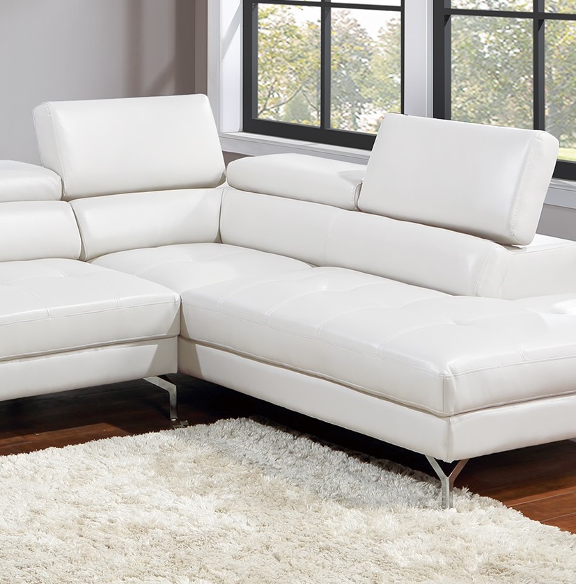 White Sectional Couch 2pc Set Living Room Faux Leather Right Facing Chaise And Left Facing Sofa Adjustable Armrest Headrest