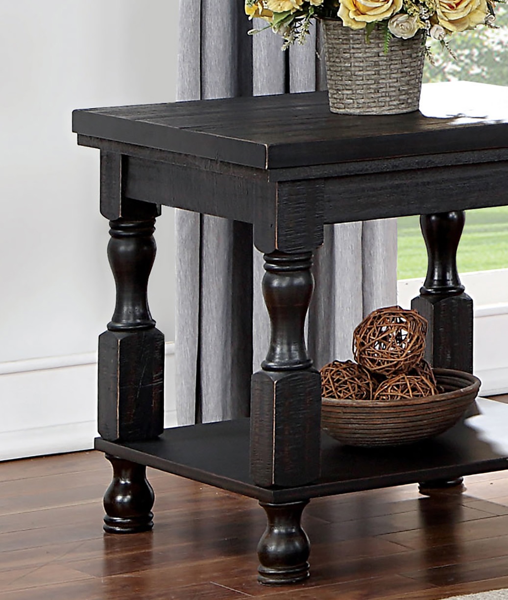 Rustic Style Antique Black 1pc END TABLE Open Bottom Shelf Plank Style Table Top Living Room Furniture