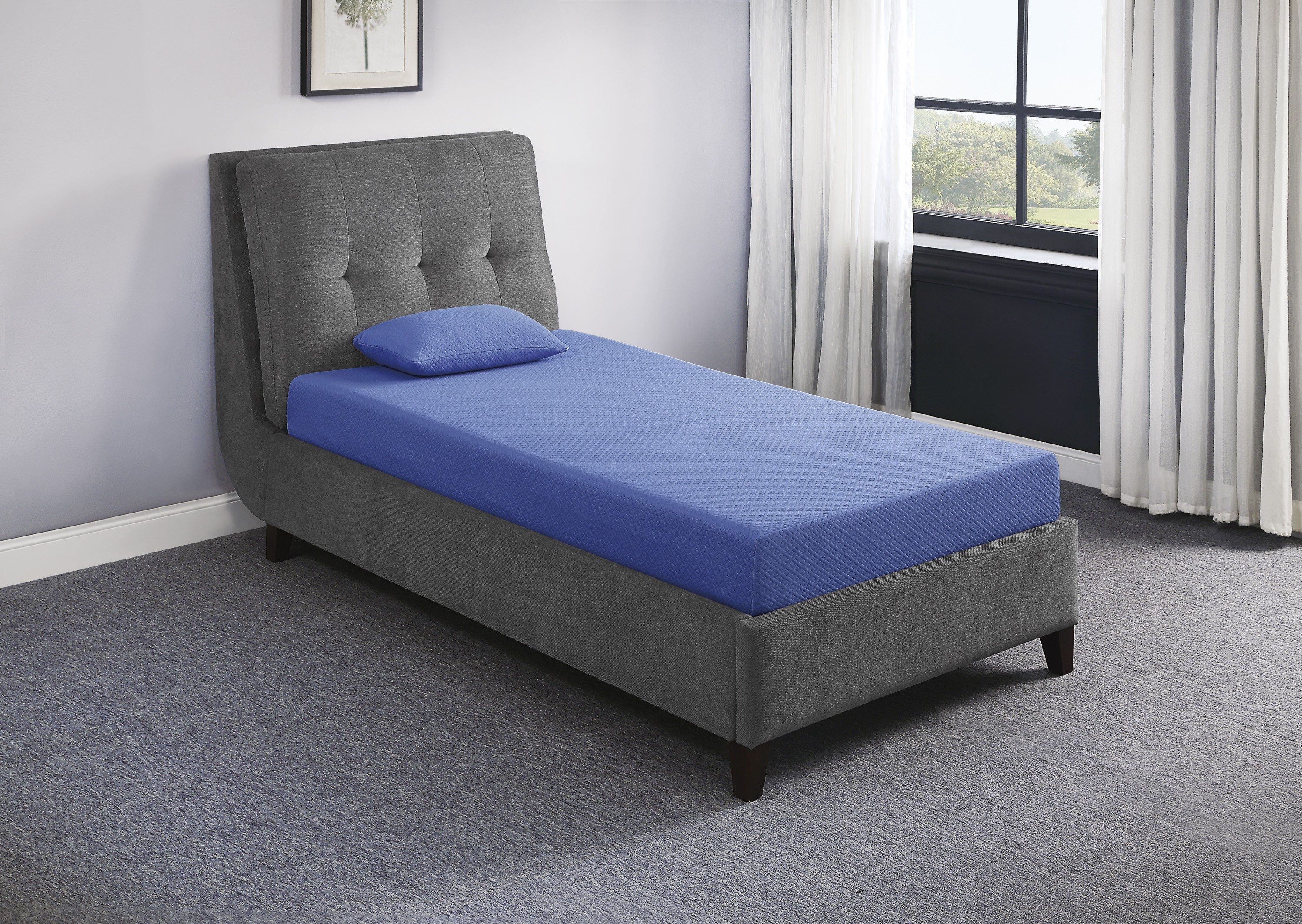 7inch Twin Mattress and Pillow Set Breathable Fabric Gel-Infused Memory Foam Mattress, Blue, Mattress in a Box