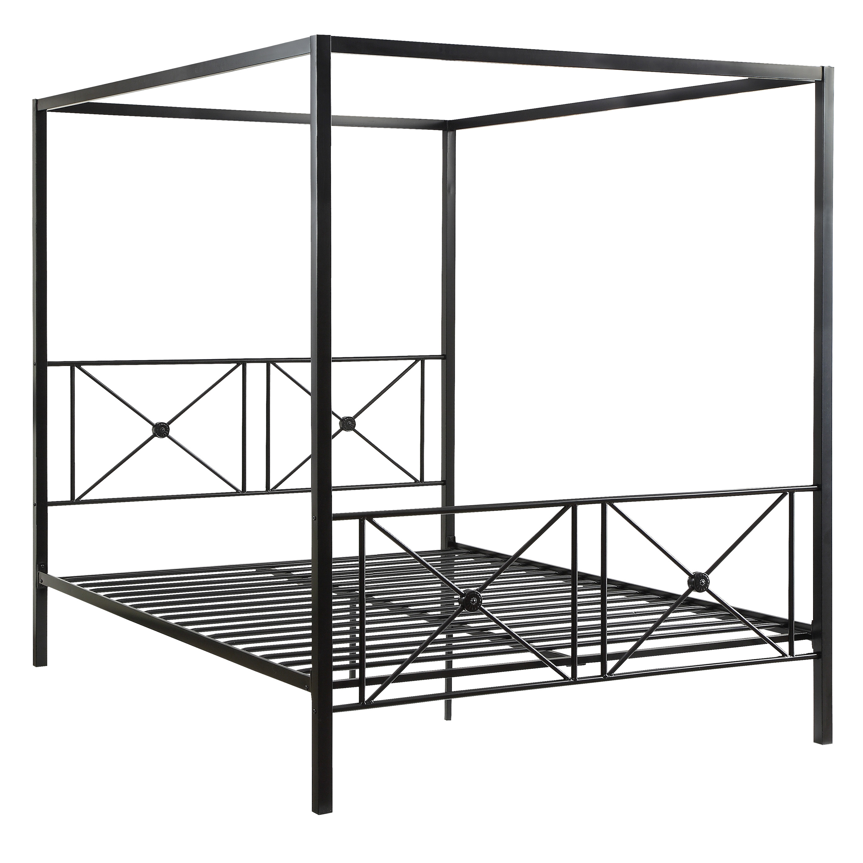 Black Finish Queen Platform Bed Canopy Metal Frame Modern Traditional 1pc