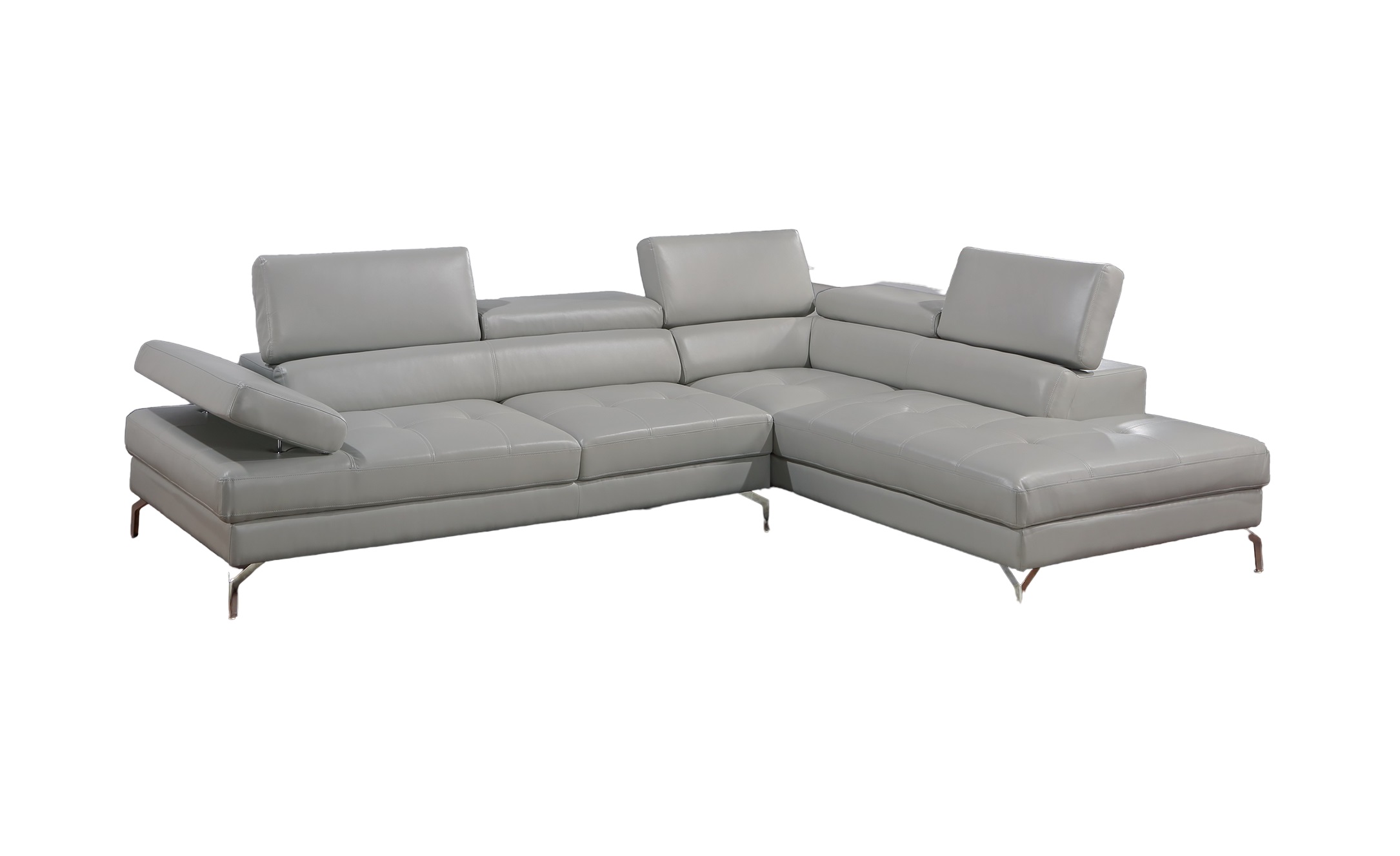 Light Gray Sectional Couch 2pc Set Living Room Faux Leather Right Facing Chaise And Left Facing Sofa Adjustable Armrest Headrest