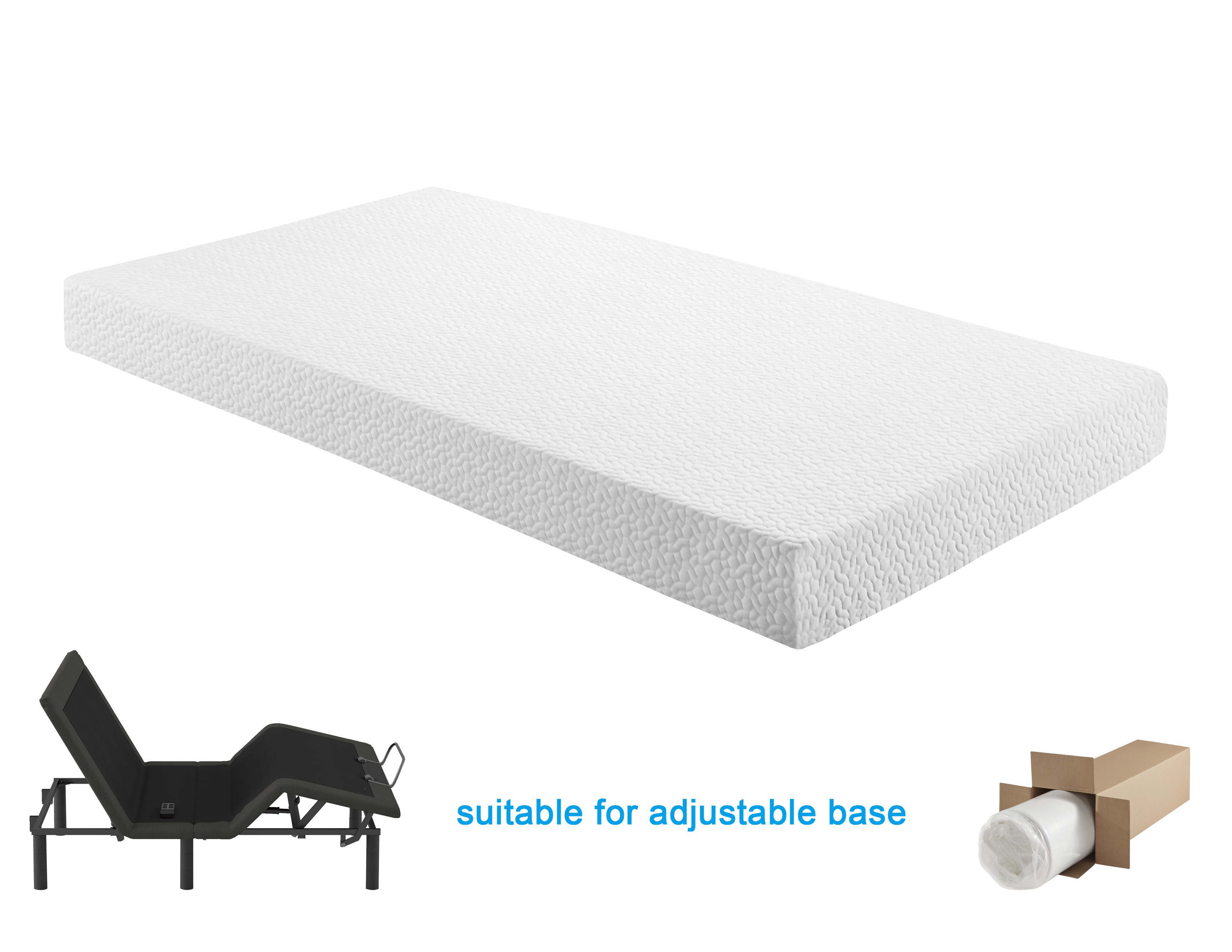 8" Queen Mattress Breathable Cool Gel Memory Foam Mattress, White, Mattress in a Box, Firm Comfort Mattress