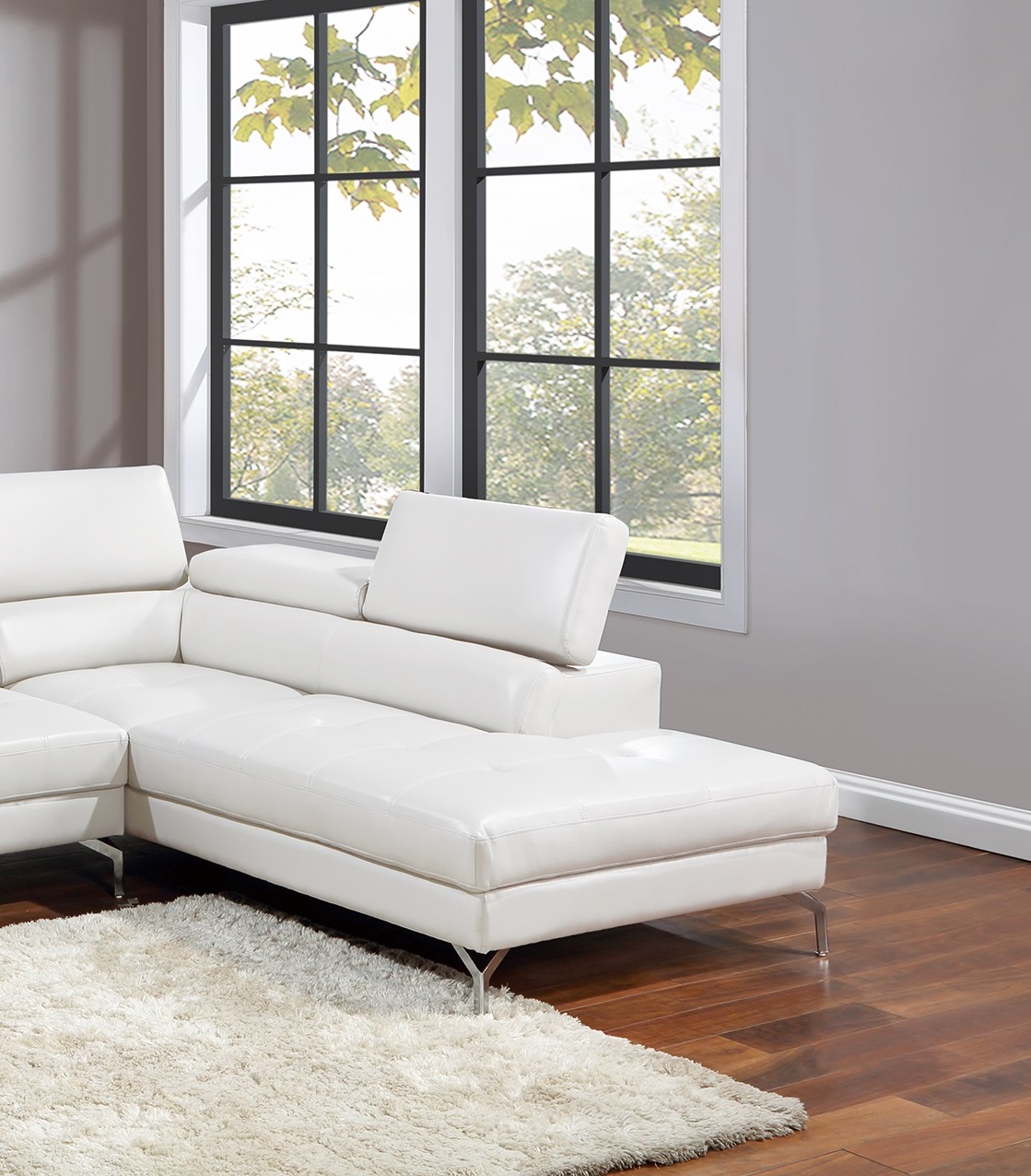 White Sectional Couch 2pc Set Living Room Faux Leather Right Facing Chaise And Left Facing Sofa Adjustable Armrest Headrest