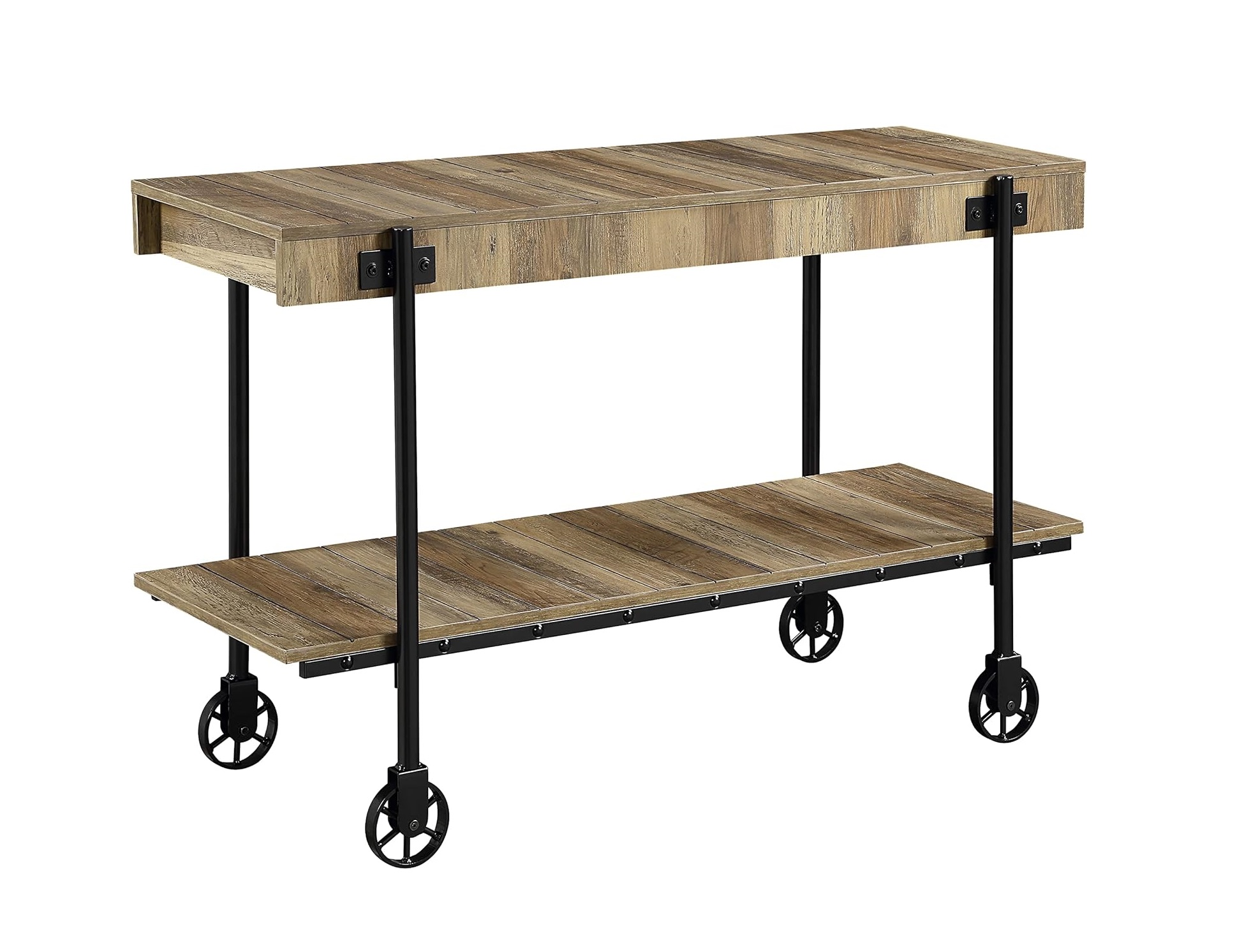 Industrial Style 1pc Sofa Table Natural Tone Slat Design Console Table Open Bottom Shelf Living Room Furniture