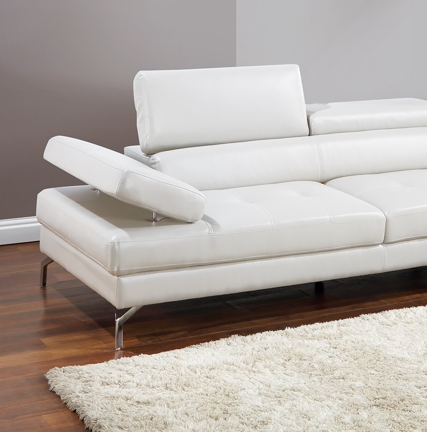 White Sectional Couch 2pc Set Living Room Faux Leather Right Facing Chaise And Left Facing Sofa Adjustable Armrest Headrest