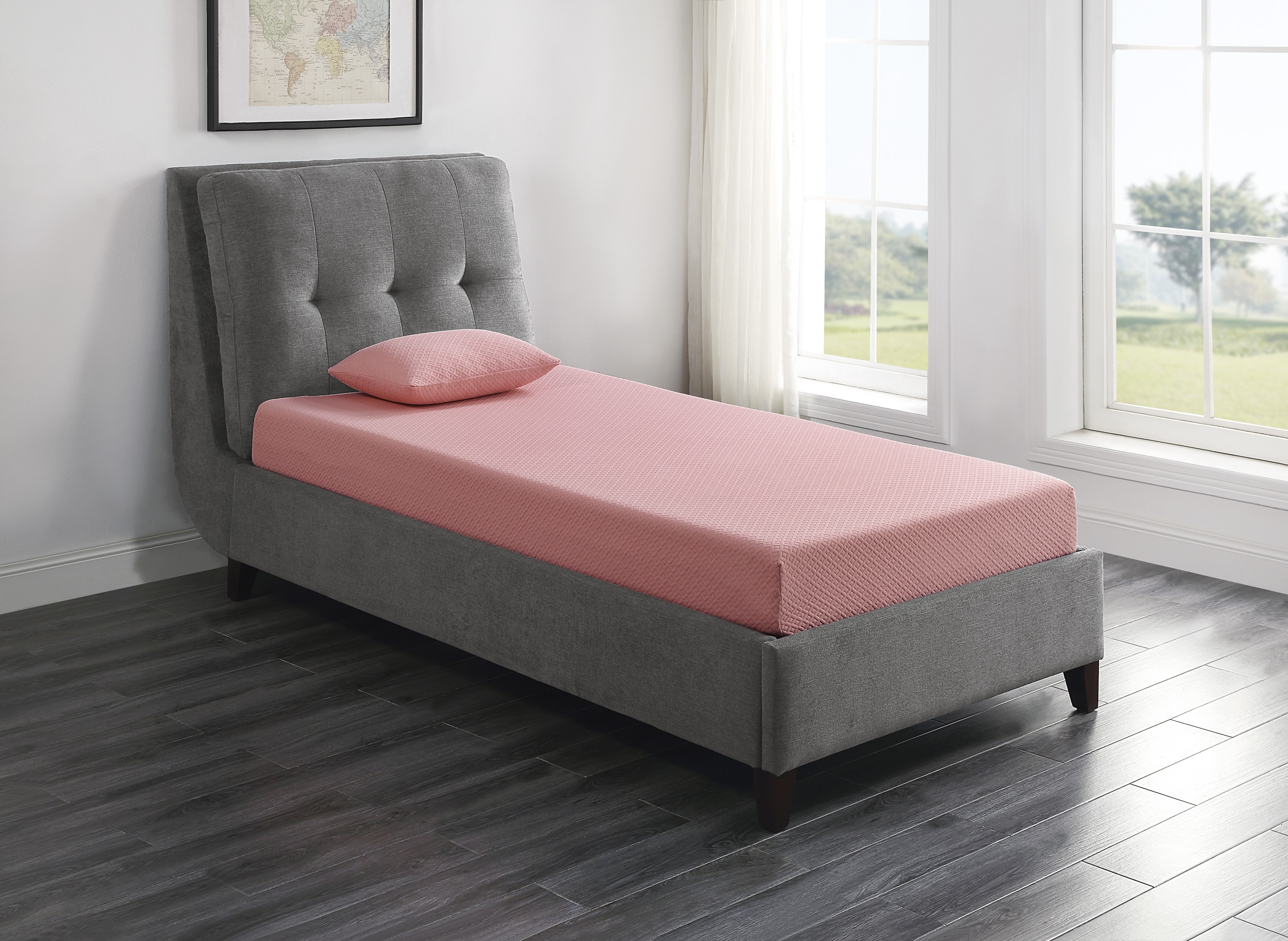 7inch Twin Mattress and Pillow Set Breathable Fabric Gel-Infused Memory Foam Mattress, Pink, Mattress in a Box