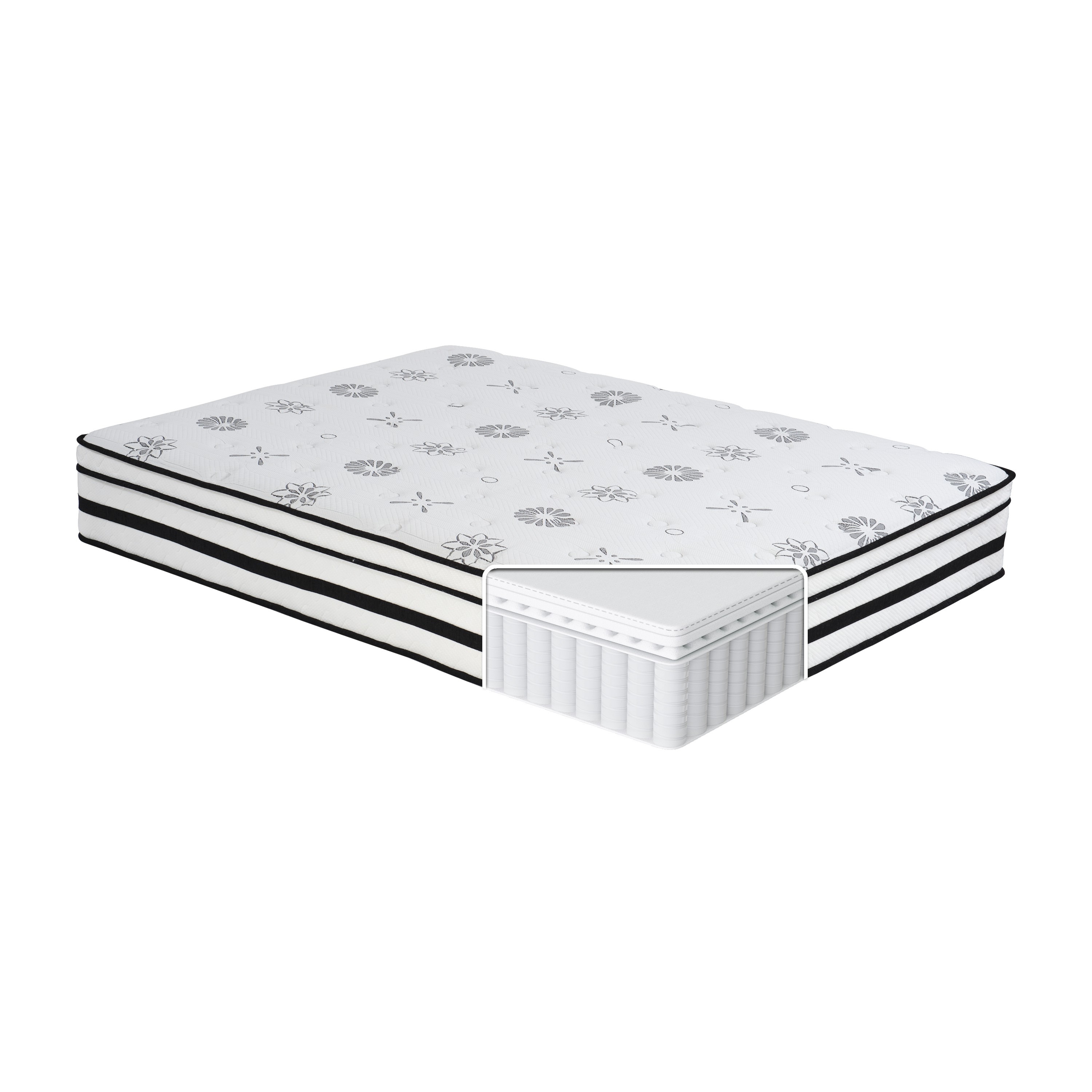 12-inch Eastern King Mattress Highly Breathable Quilted Cover Hybrid Mattress, White, Plush Foam Mattress in a Box, Luxury Comfort Mattress