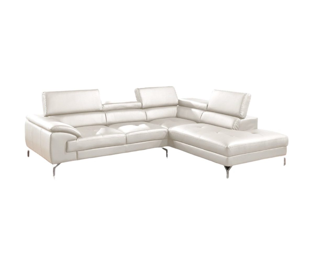 White Color Sectional Couch 2pc Set Living Room Furniture Faux Leather Right Facing Chaise And Left Facing Sofa Metal Legs