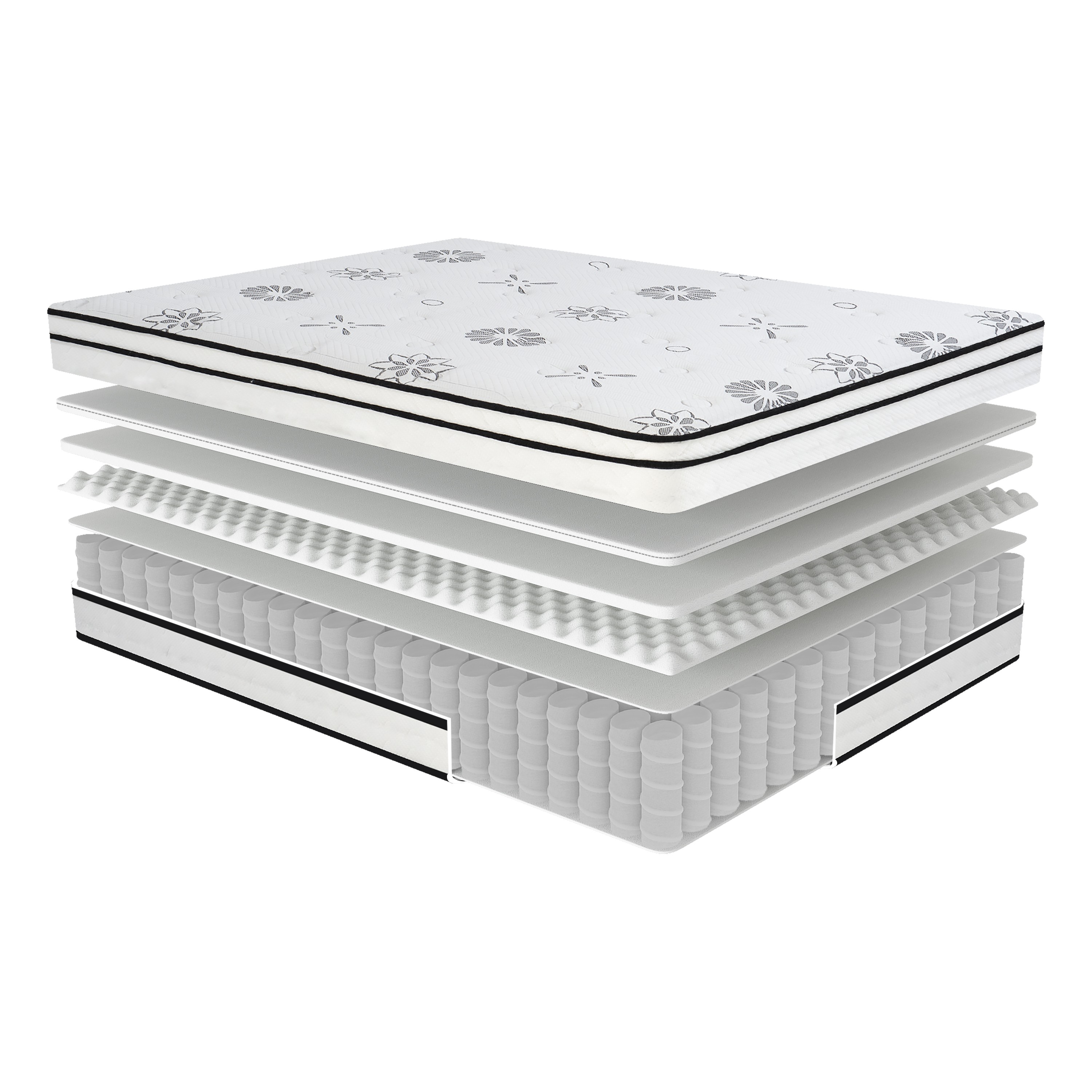 12-inch Eastern King Mattress Highly Breathable Quilted Cover Hybrid Mattress, White, Plush Foam Mattress in a Box, Luxury Comfort Mattress