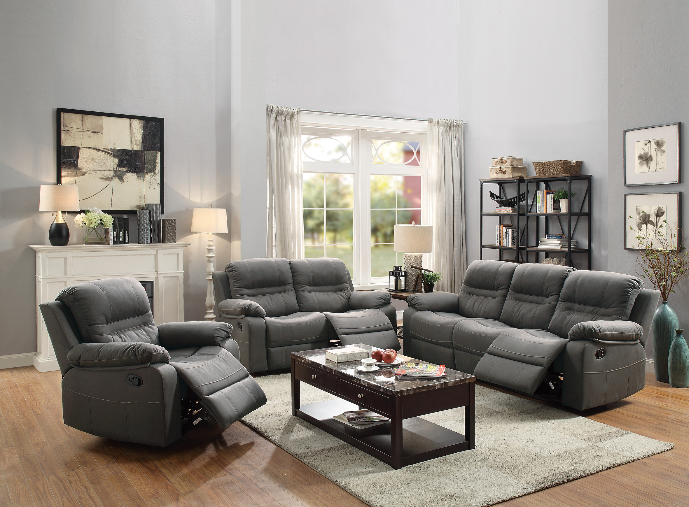 Contemporary Motion Loveseat 1pc Couch Metal Reclining Living Room Furniture Slate Blue Breathable Leatherette Recliners