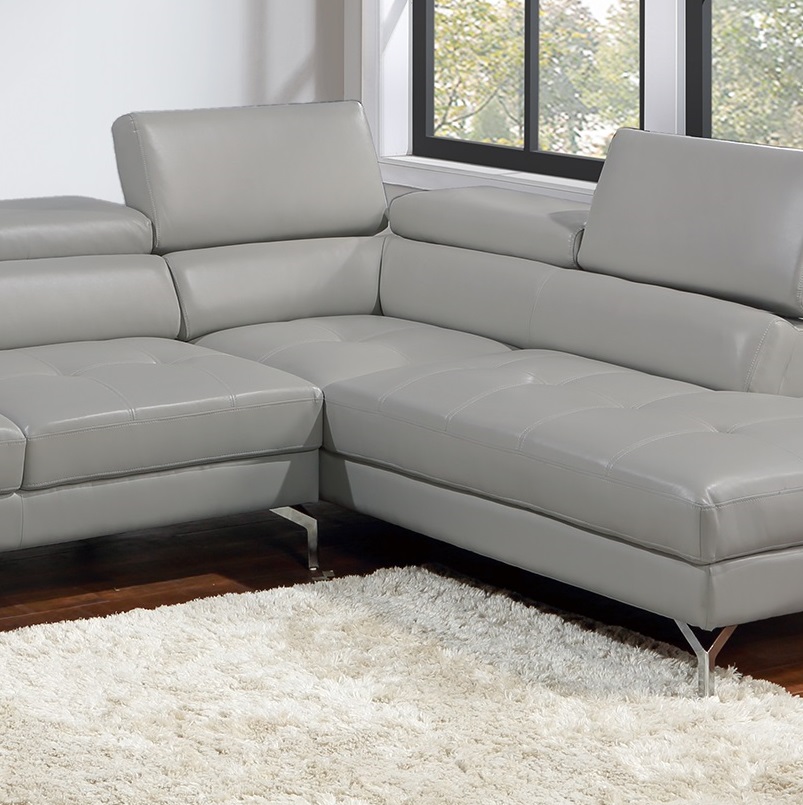 Light Gray Sectional Couch 2pc Set Living Room Faux Leather Right Facing Chaise And Left Facing Sofa Adjustable Armrest Headrest