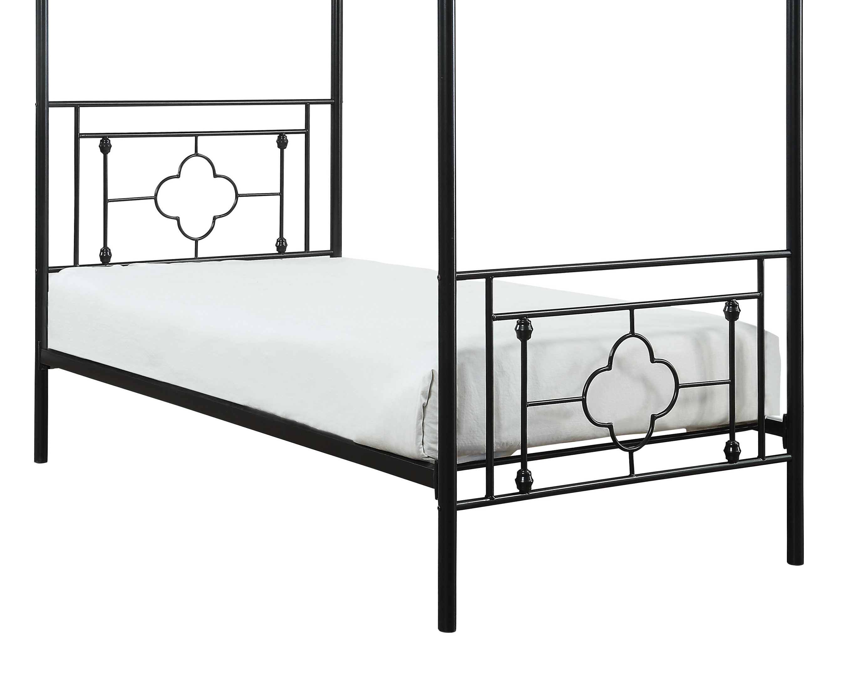 1pc Twin Platform Canopy Bed Black Finish Metal Frame Ball Finials Modern Traditional Look