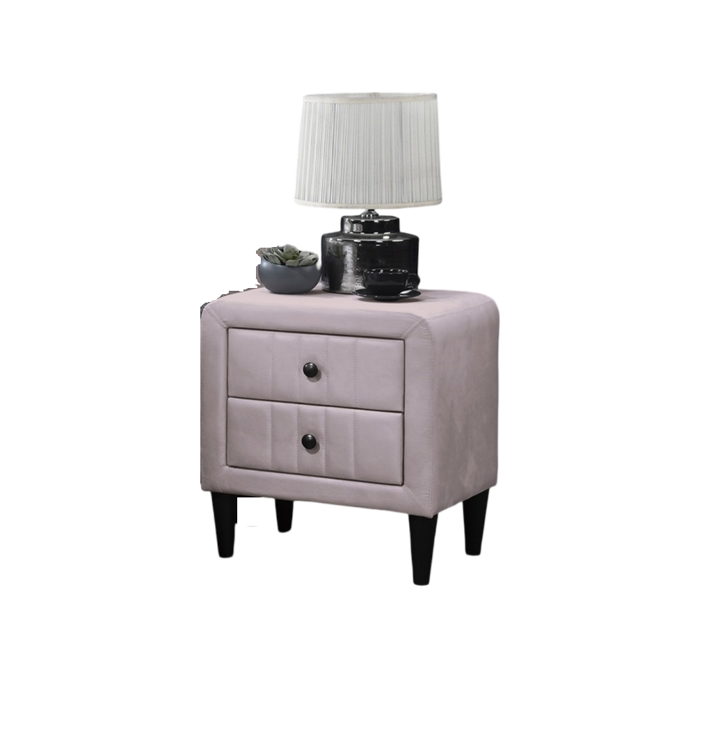 Light Pink Color Velvet Gorgeous 1pc Nightstand Bedside Table 2x Drawers Bedroom Furniture Sleek Design Tempered Legs