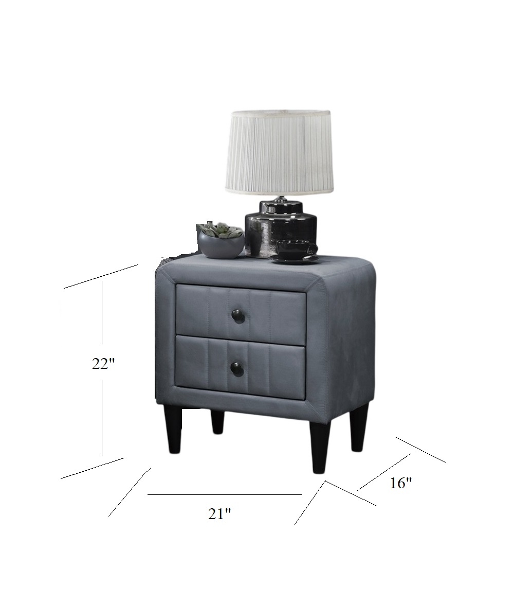 Grey Color Velvet Gorgeous 1pc Nightstand Bedside Table 2x Drawers Bedroom Furniture Sleek Design Tempered Legs