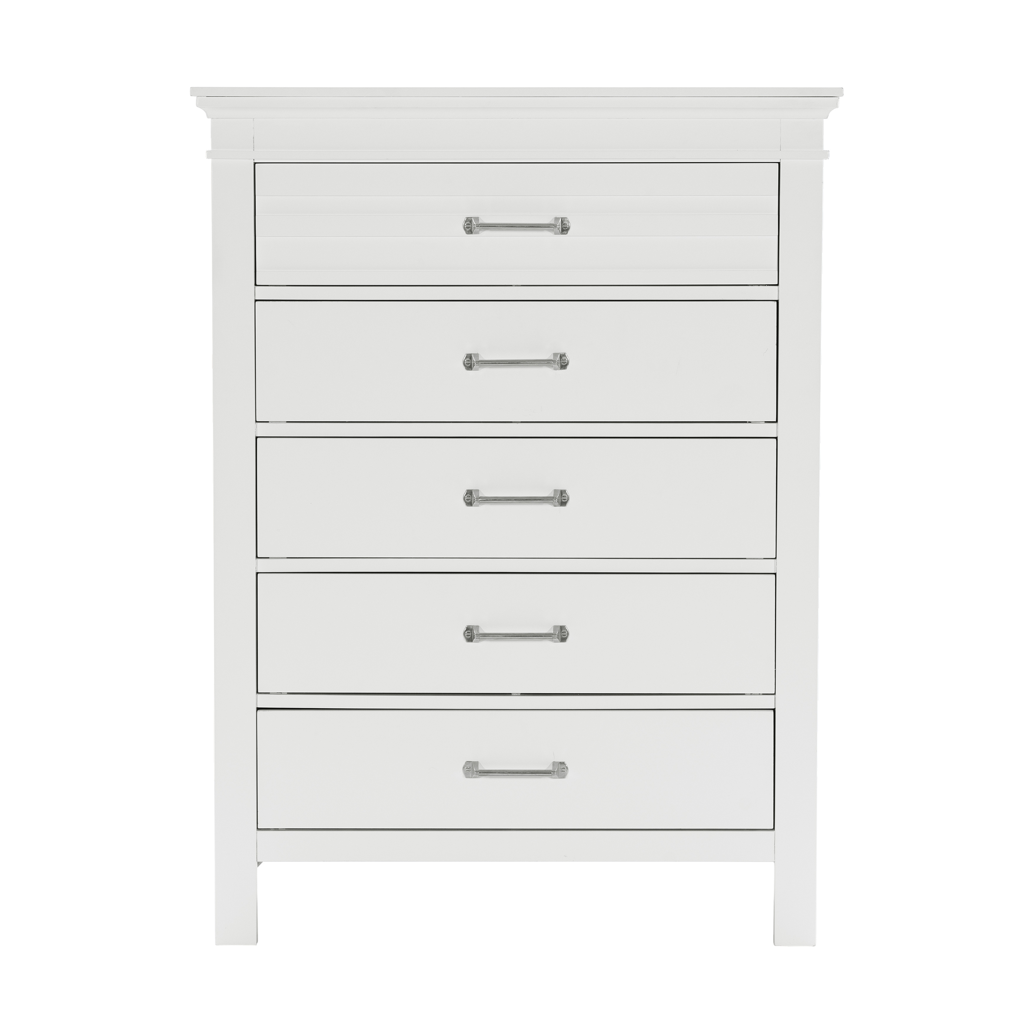 5 Drawers White Finish Chest Transitional Style Wooden Bedroom Furniture 1pc