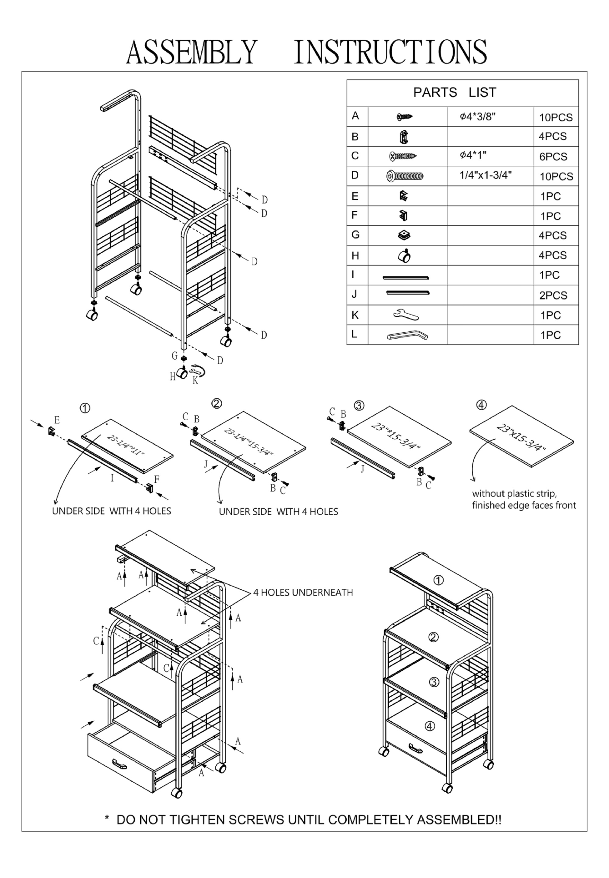 1pc White Kitchen Cart Open Shelves Metal Frame