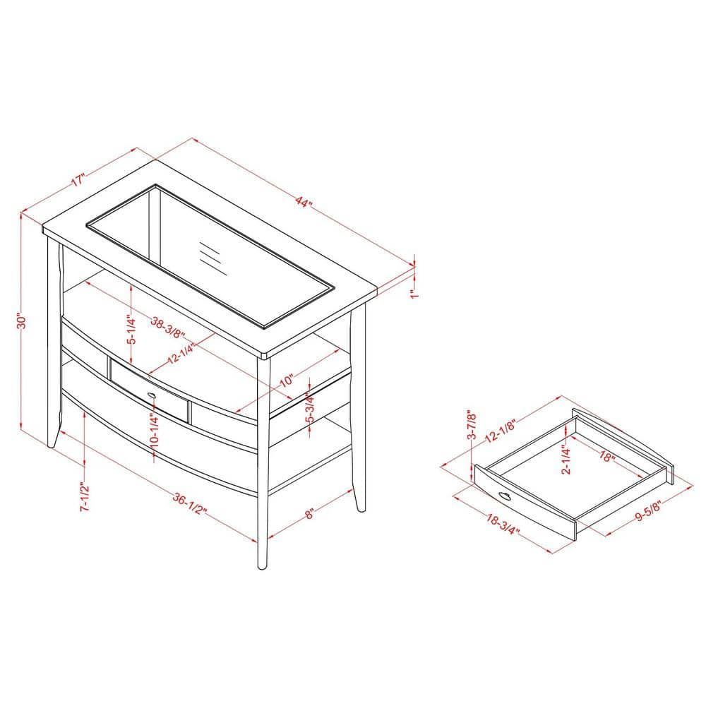 Transitional Dark Walnut Solid wood 1pc Sofa Table 5mm Glass Insert Console Table Top Storage Drawer Living Room Furniture