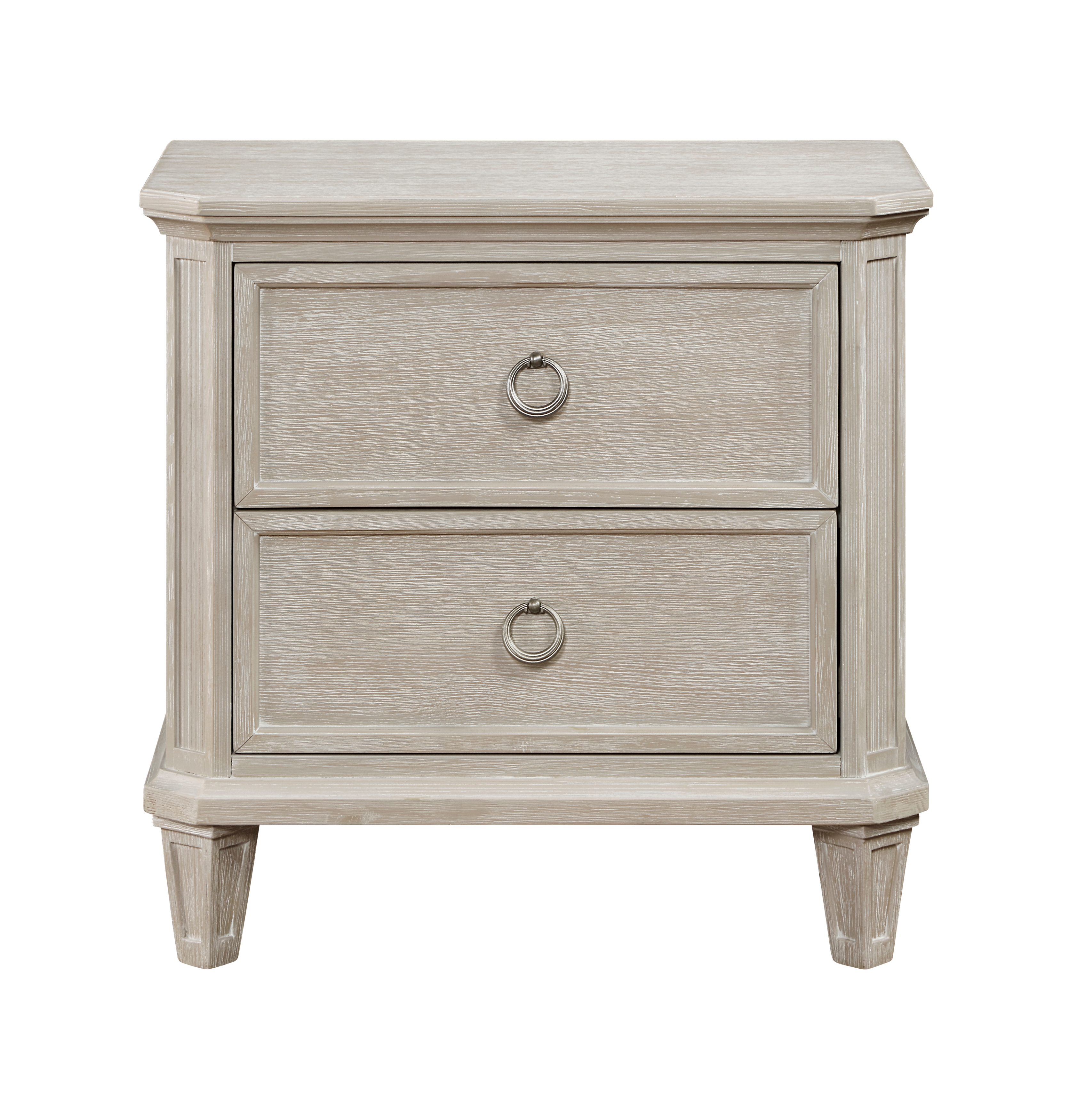 Light Brown Finish Two Drawers Nightstand Traditional Design Bedroom Furniture 1pc Bedside Cabinet Clipped Corners