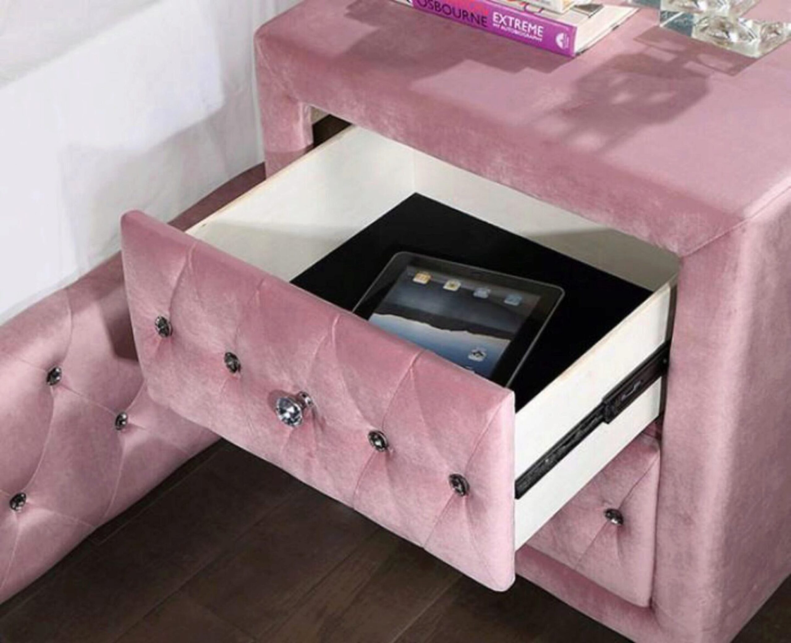 Beautiful Pink Color 1pc Nightstand Bedroom Furniture Bedside Table Crystal-like Acrylic Knob 2-Drawers Storage