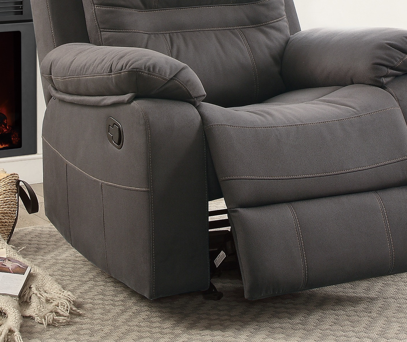 Contemporary Motion Recliner Chair 1pc Glider Rocker Recliner Living Room Furniture Slate Blue Breathable Leatherette