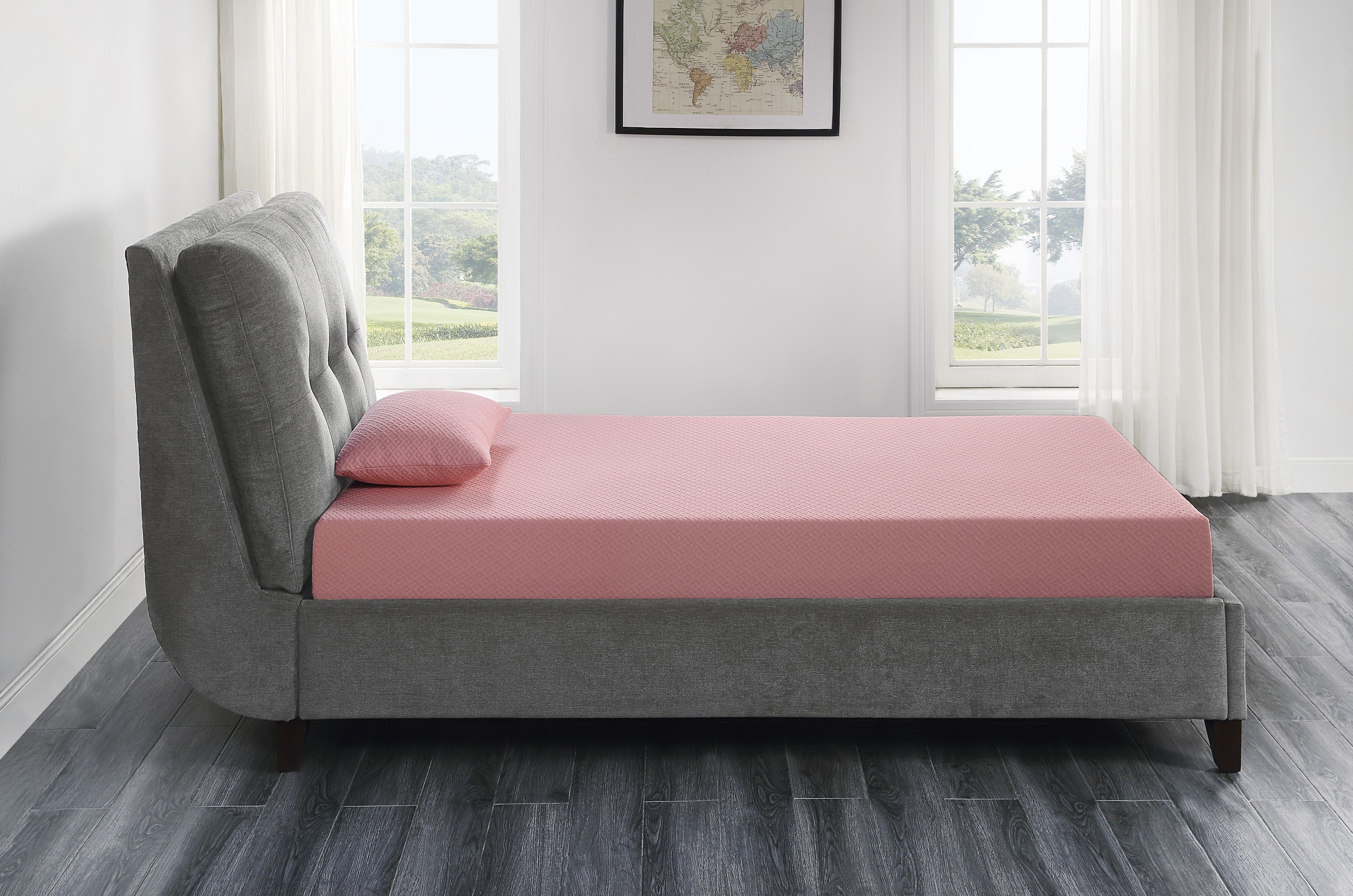 7inch Twin Mattress and Pillow Set Breathable Fabric Gel-Infused Memory Foam Mattress, Pink, Mattress in a Box