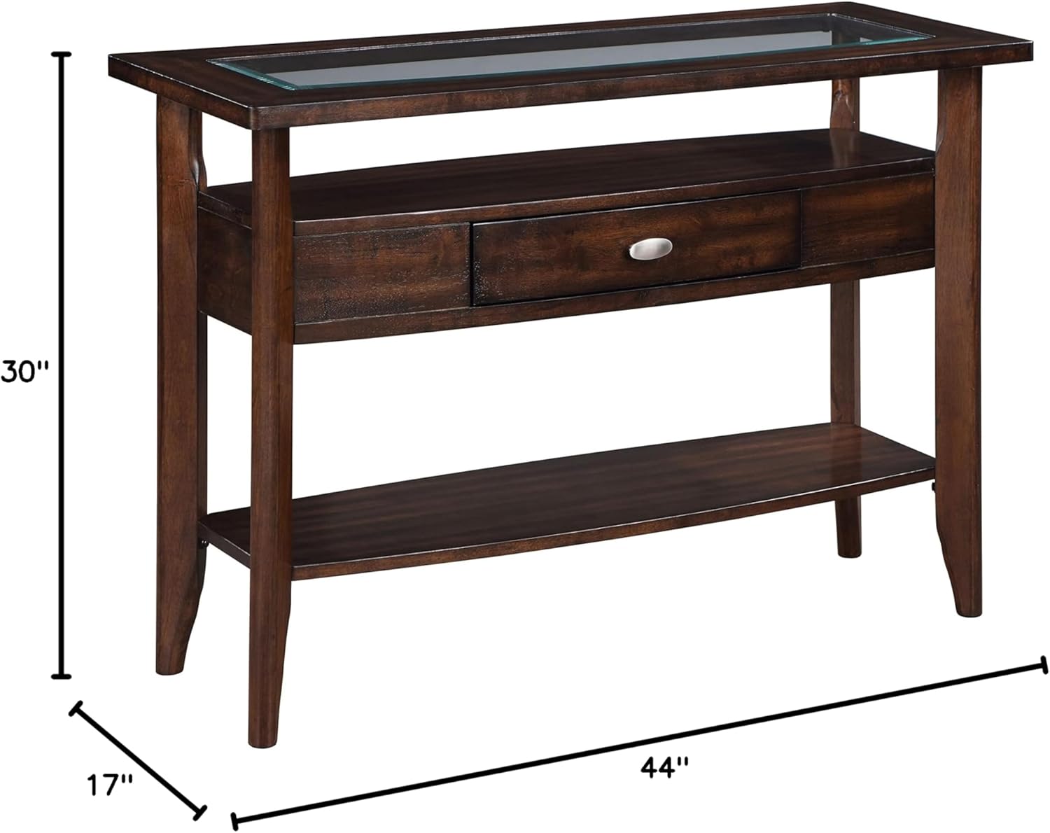 Transitional Dark Walnut Solid wood 1pc Sofa Table 5mm Glass Insert Console Table Top Storage Drawer Living Room Furniture