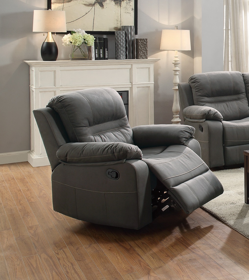 Contemporary Motion Recliner Chair 1pc Glider Rocker Recliner Living Room Furniture Slate Blue Breathable Leatherette