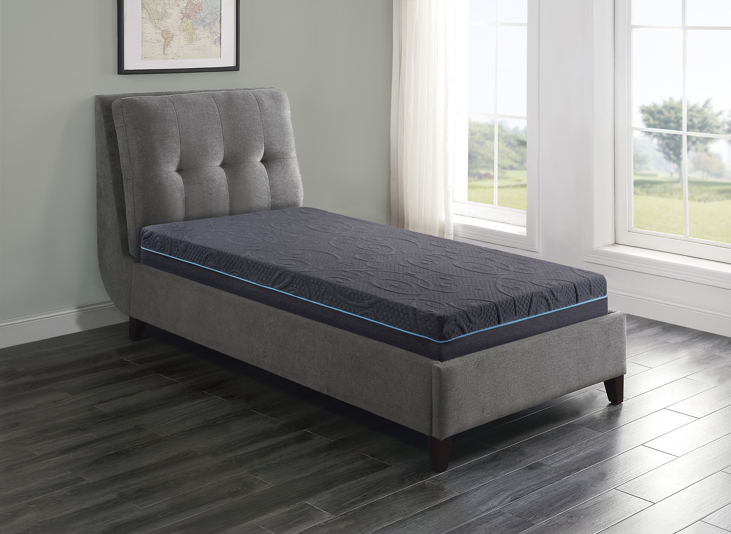 8" Twin Size Bed Mattress Gel-Infused Memory Foam Hybrid Mattress, Dark Gray, Mattress in a Box, Firm Comfort Mattress