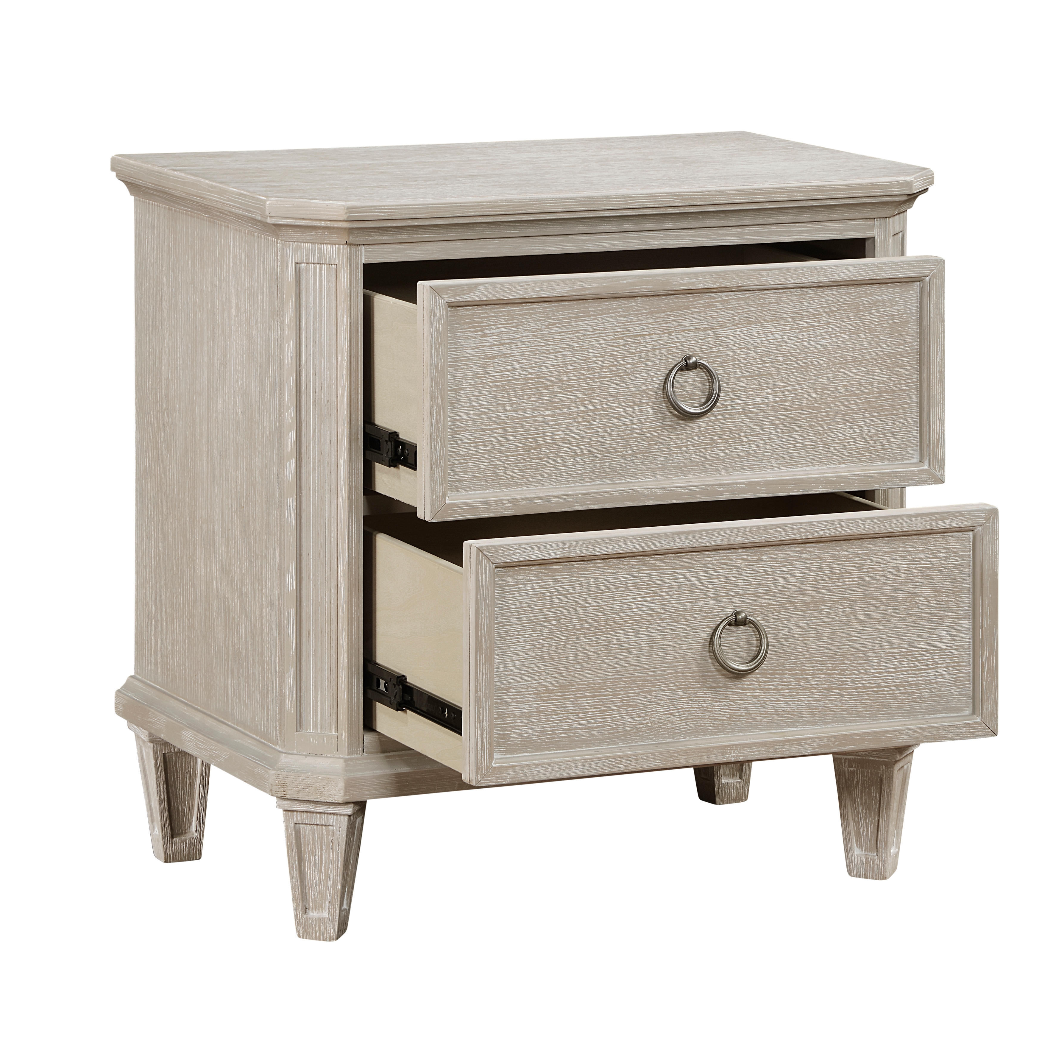 Light Brown Finish Two Drawers Nightstand Traditional Design Bedroom Furniture 1pc Bedside Cabinet Clipped Corners