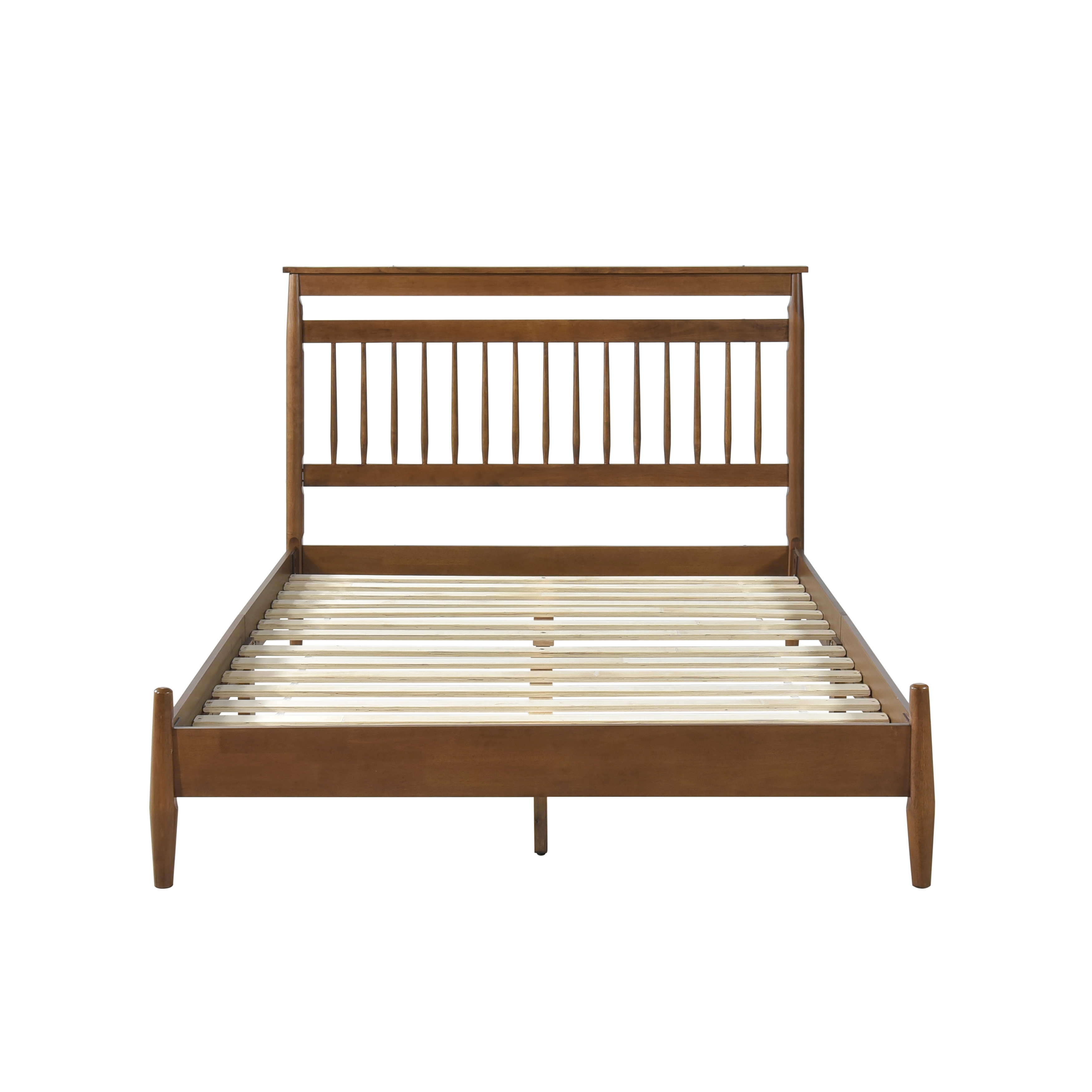 Transitional Design Queen Platform Bed Chestnut Finish Wood Frame Bedroom Furniture 1pc Bed in a Box