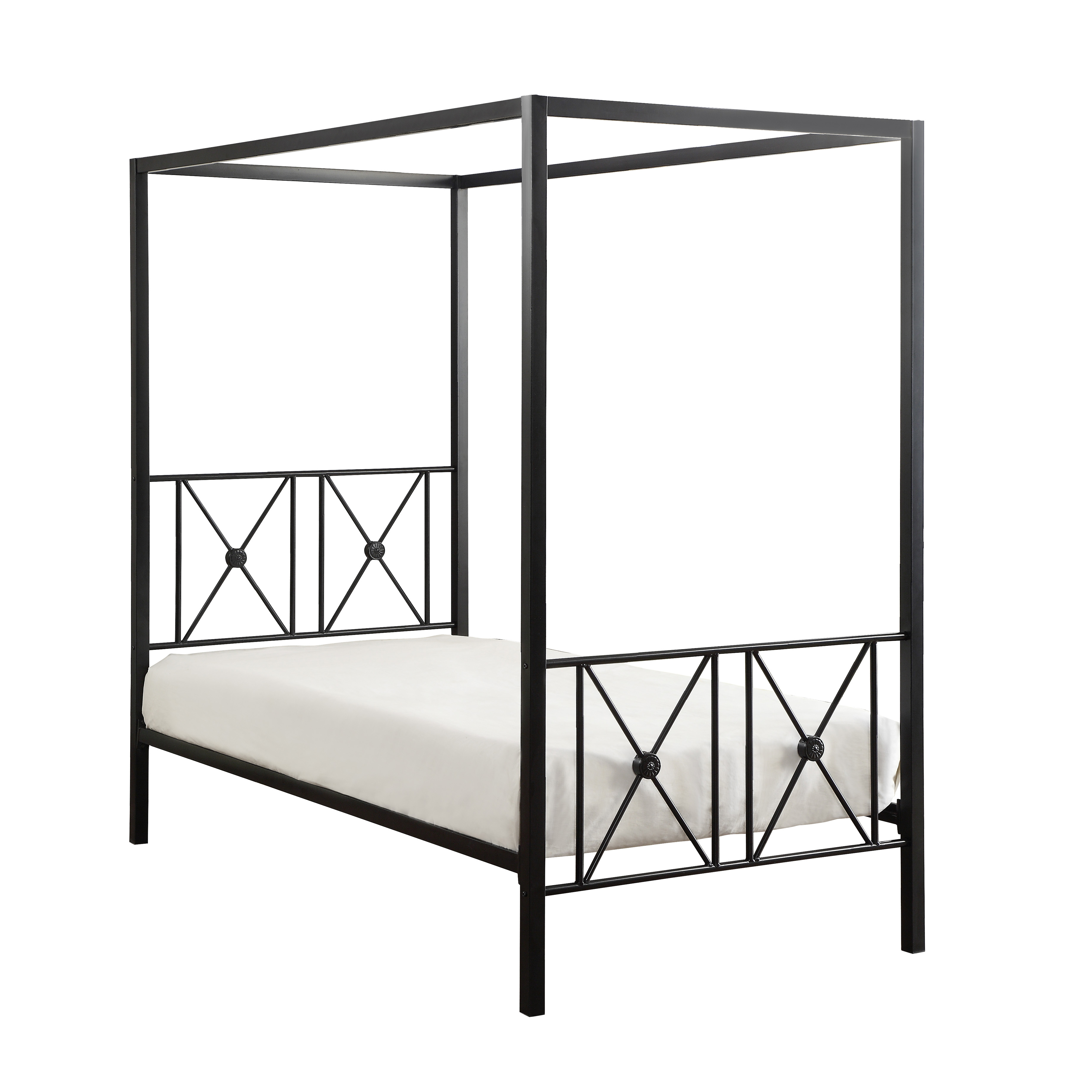 Black Finish Twin Platform Bed Canopy Metal Frame Modern Traditional 1pc