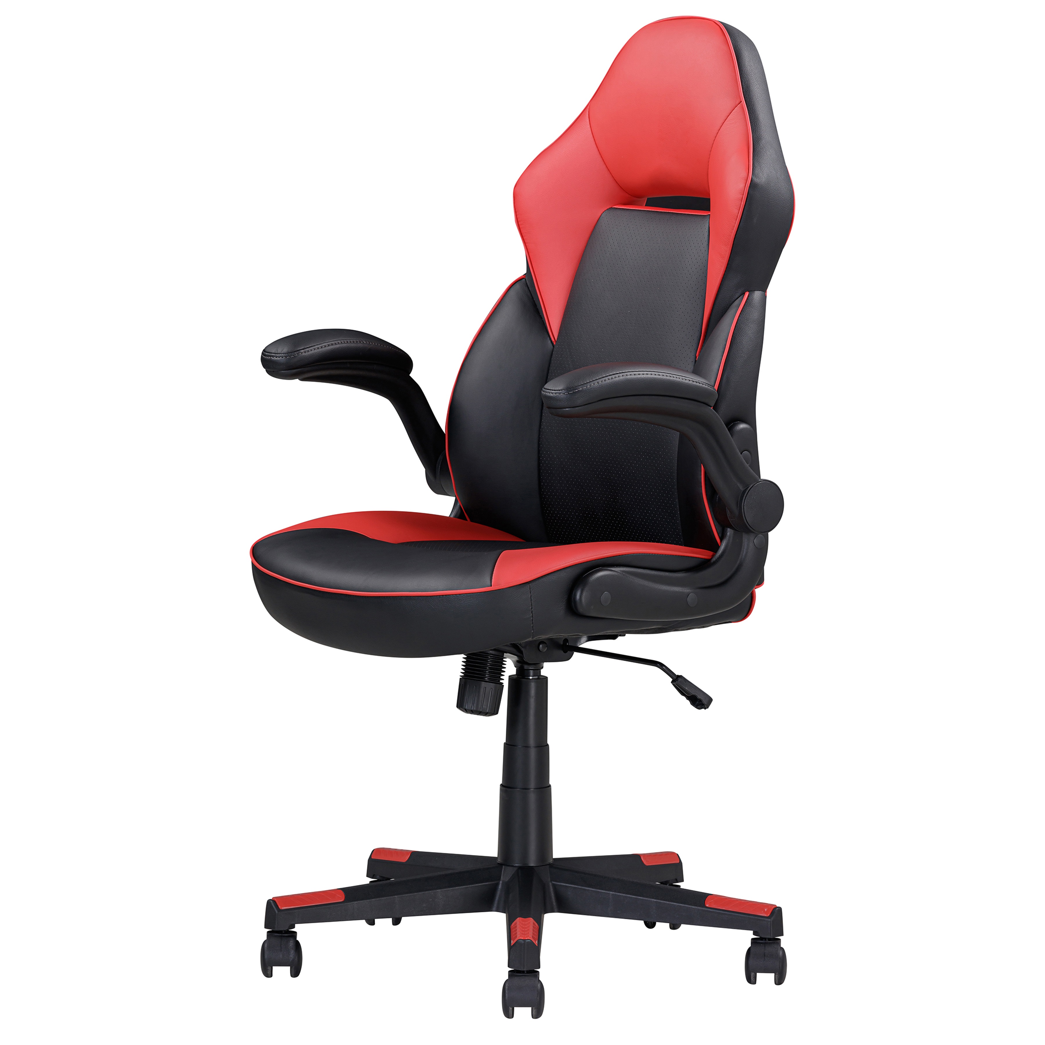 Adjustable Ergonomic Gaming Chair, Faux Leather Upholstered Office Chair w/ 360-degree Swivel and Tilt Control, Black/red