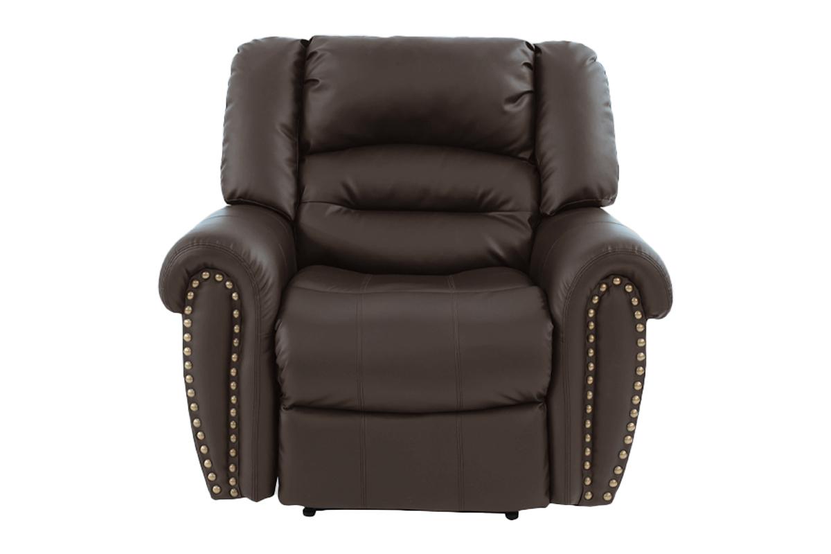 Modern 1pc Manual Motion Recliner Chair Glider Dark Brown Bonded Leather Armrest Cushion Seating Nailhead Living Room Furniture